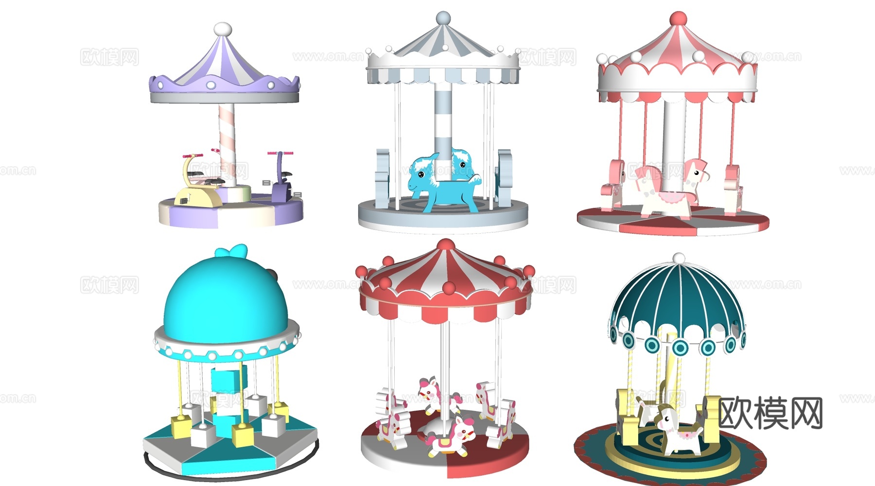 现代旋转木马 儿童游乐设施su模型下载（渲染图2）