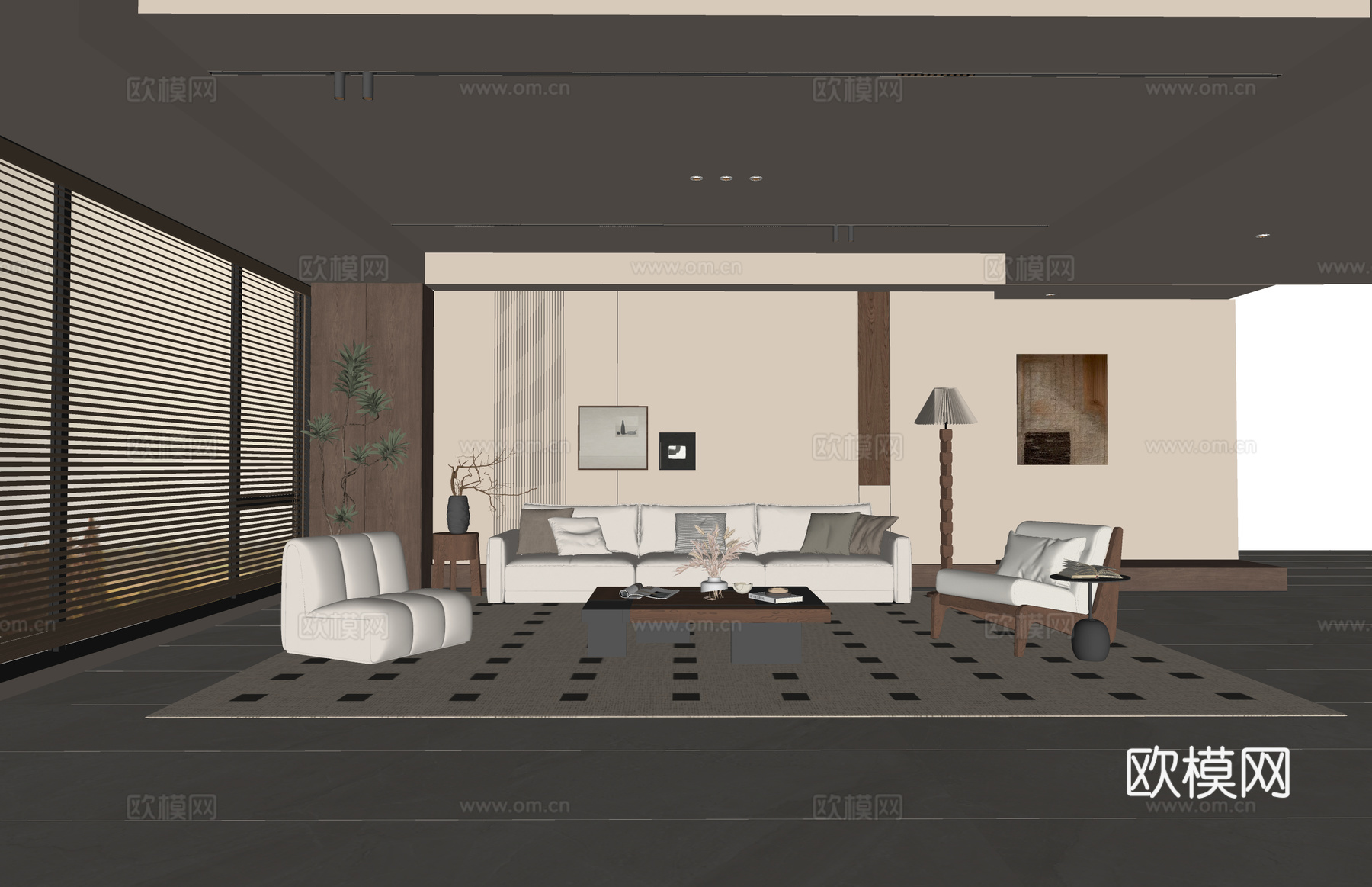 家装 阳台 客餐厅 门窗 客厅su模型下载（渲染图2）