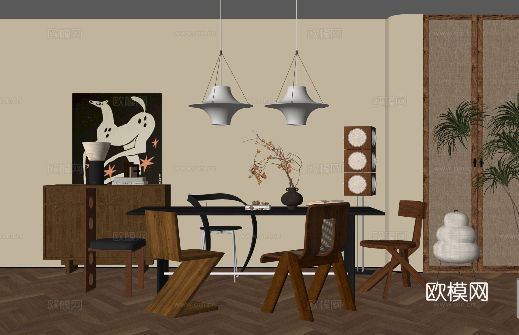 厨房 卧室 餐厅 茶室 家装 客厅su模型下载（渲染图2）