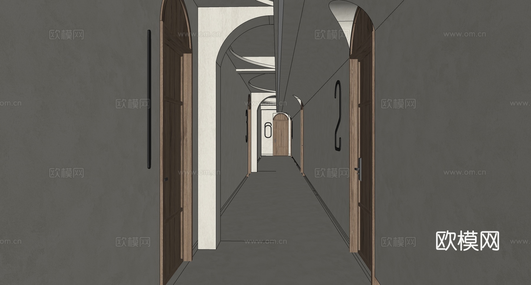 侘寂酒店玄关过道 酒店走廊 足浴店按摩店过道免费su模型