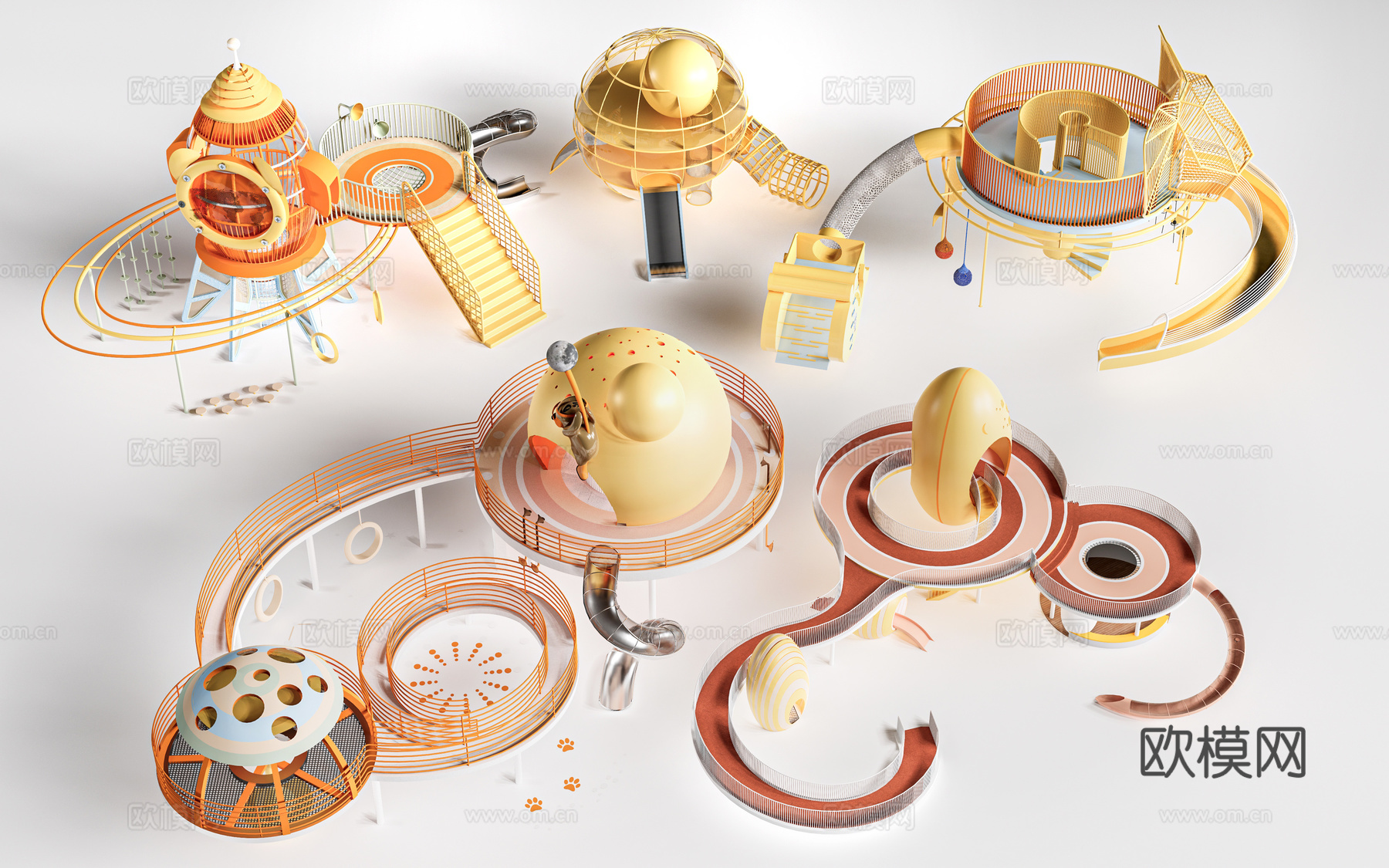 现代儿童游乐设施 儿童游乐器材 儿童滑梯su模型