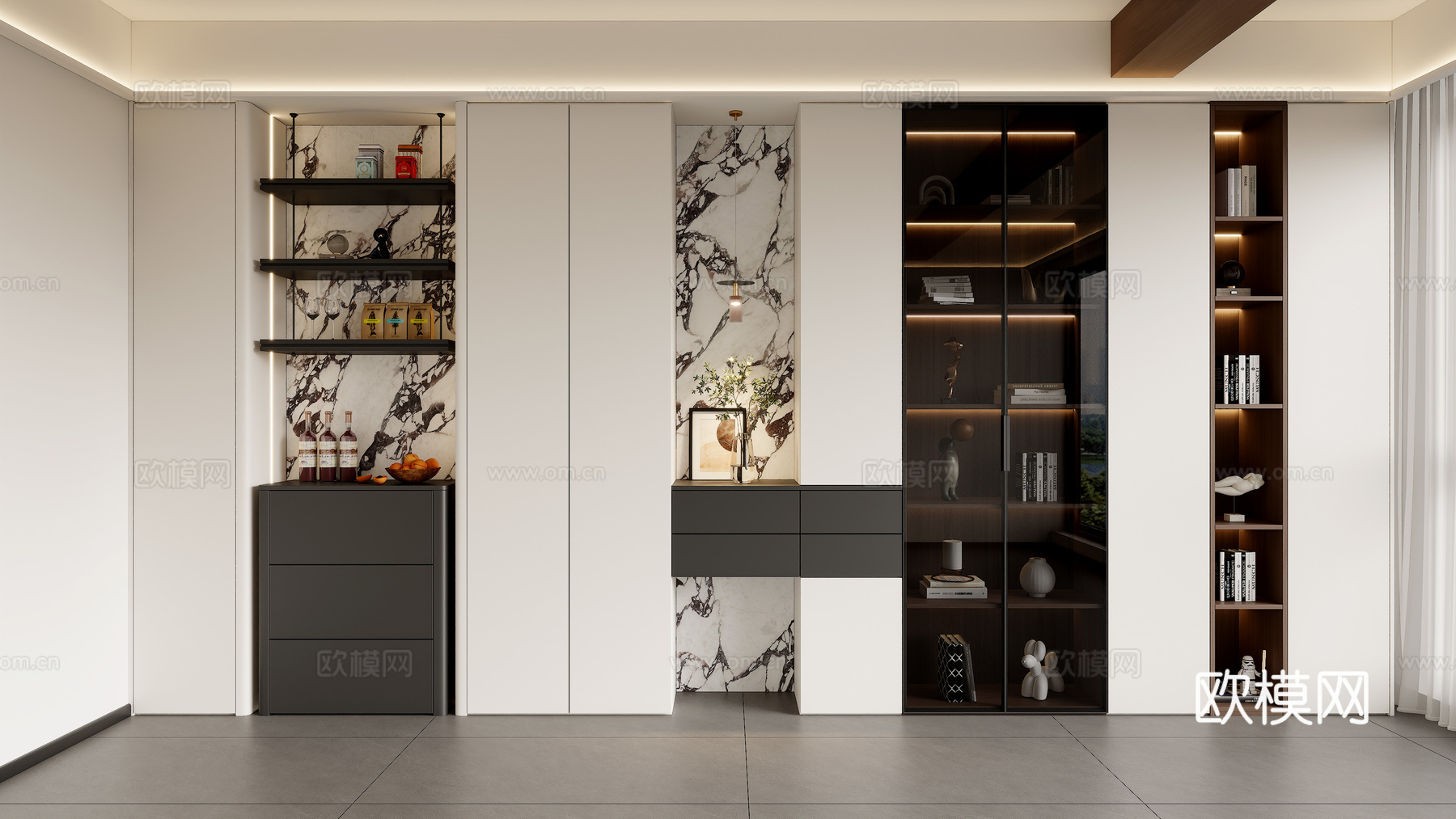 现代装饰柜 客厅装饰柜  客厅沙发背面装饰柜 书柜 玄关柜su模型下载（渲染图1）