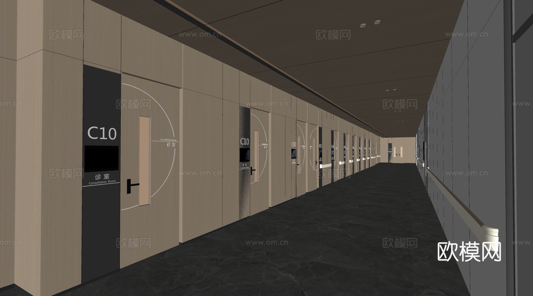 现代医院过道 工装过道 办公过道su模型下载（渲染图2）