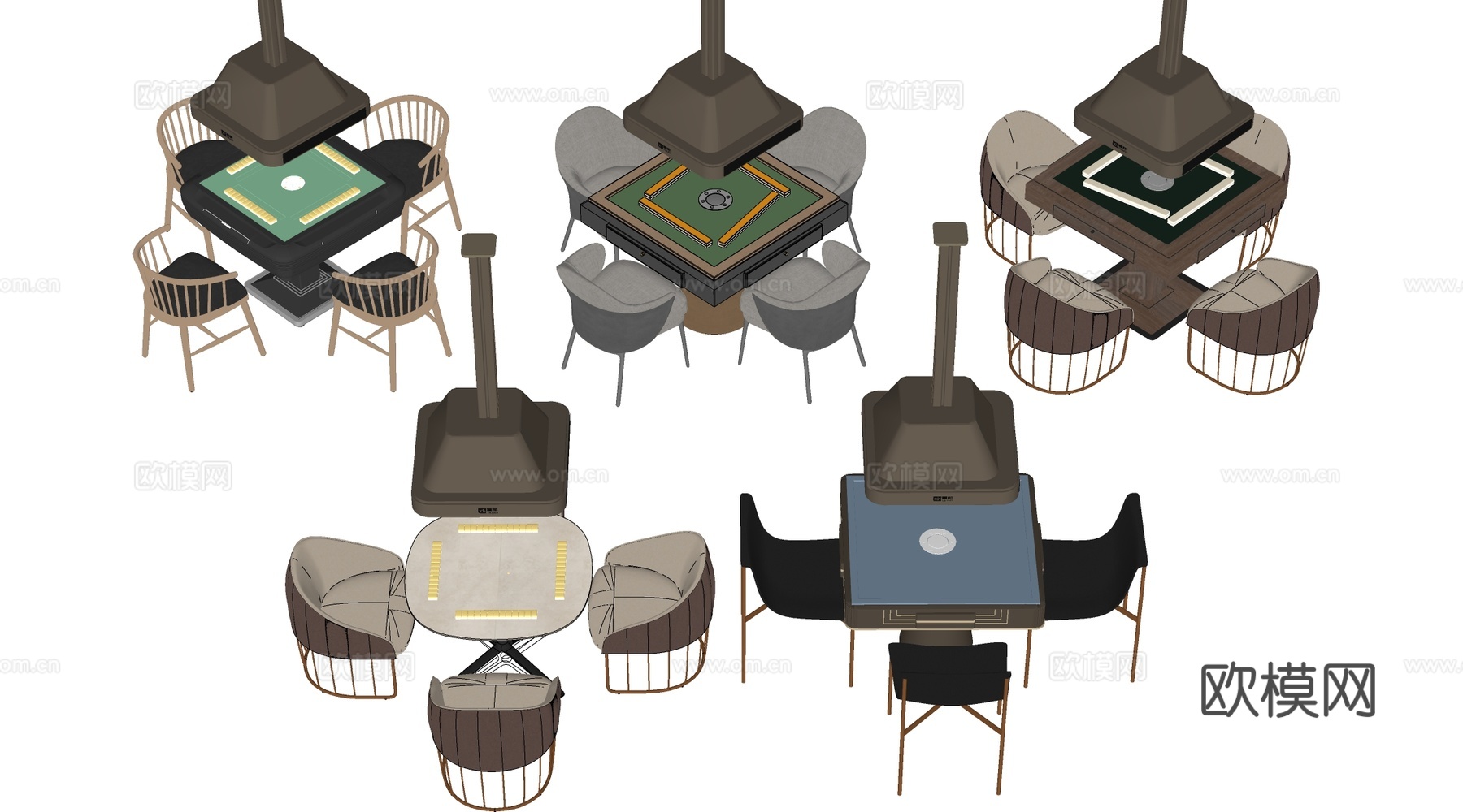 现代麻将桌 棋牌桌 娱乐桌椅su模型下载（渲染图2）