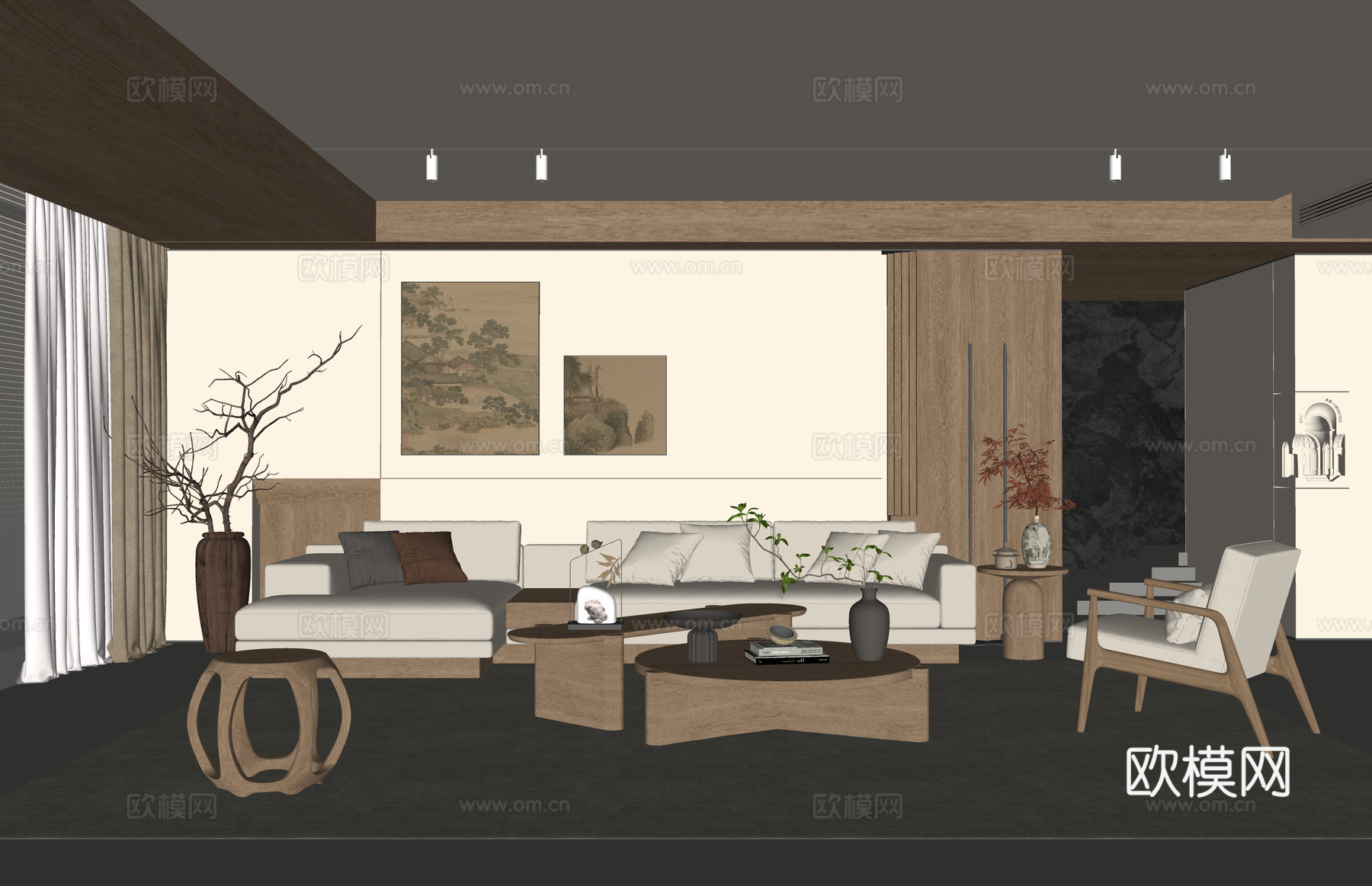 客厅 厨房 卧室 家装su模型下载（渲染图2）