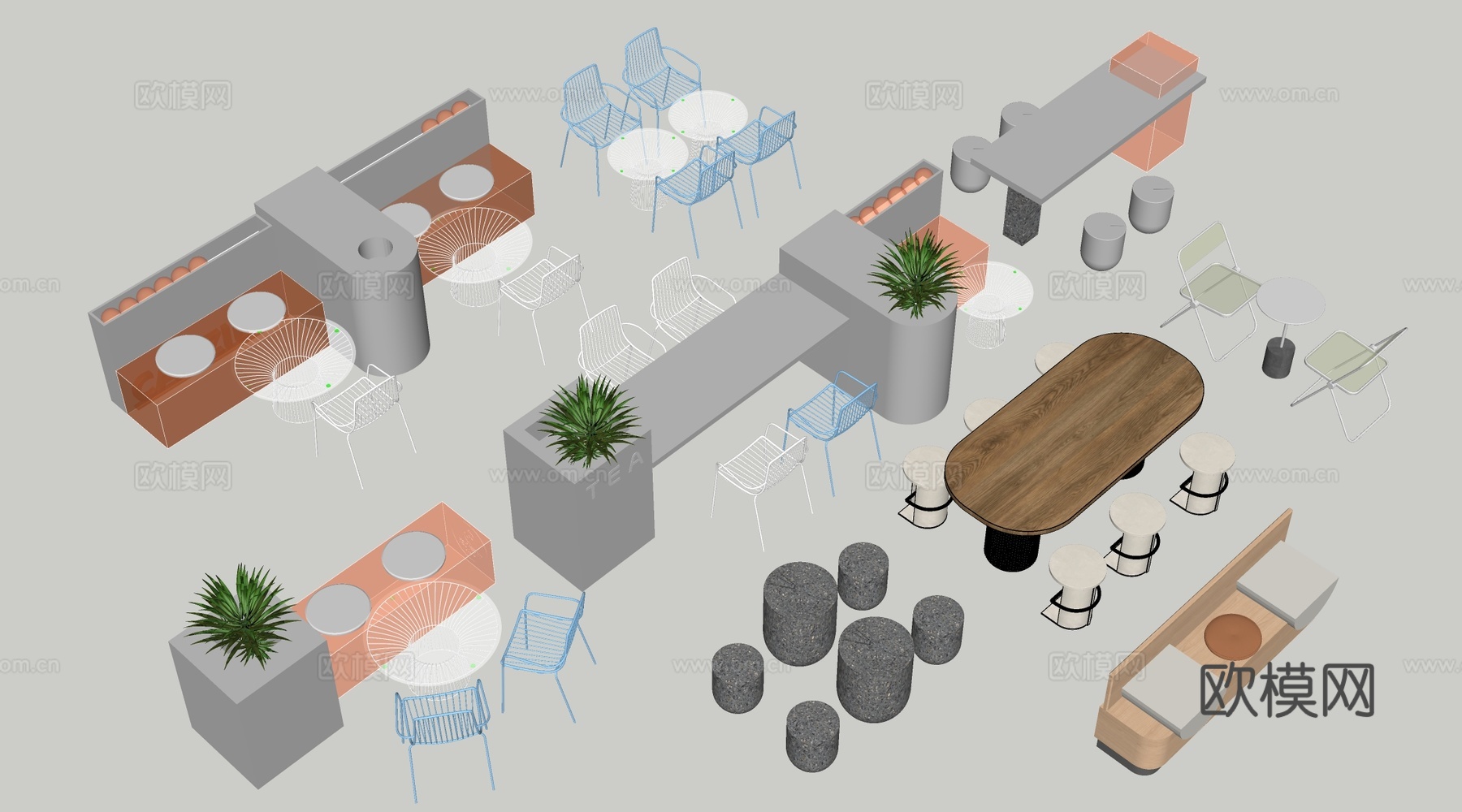 现代咖啡厅桌椅 餐饮桌椅 休闲桌椅 奶茶店桌椅su模型