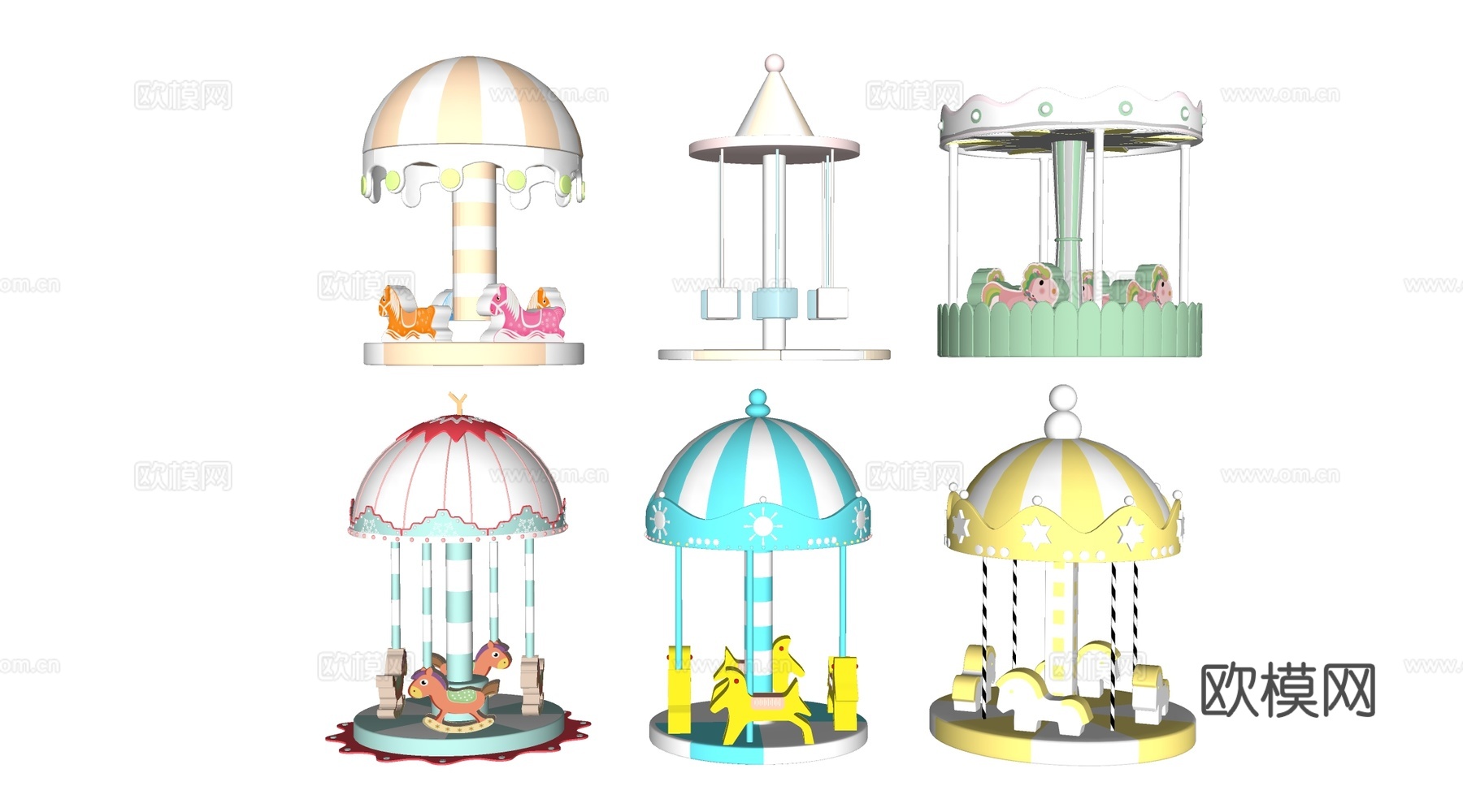 现代旋转木马 儿童游乐设施su模型