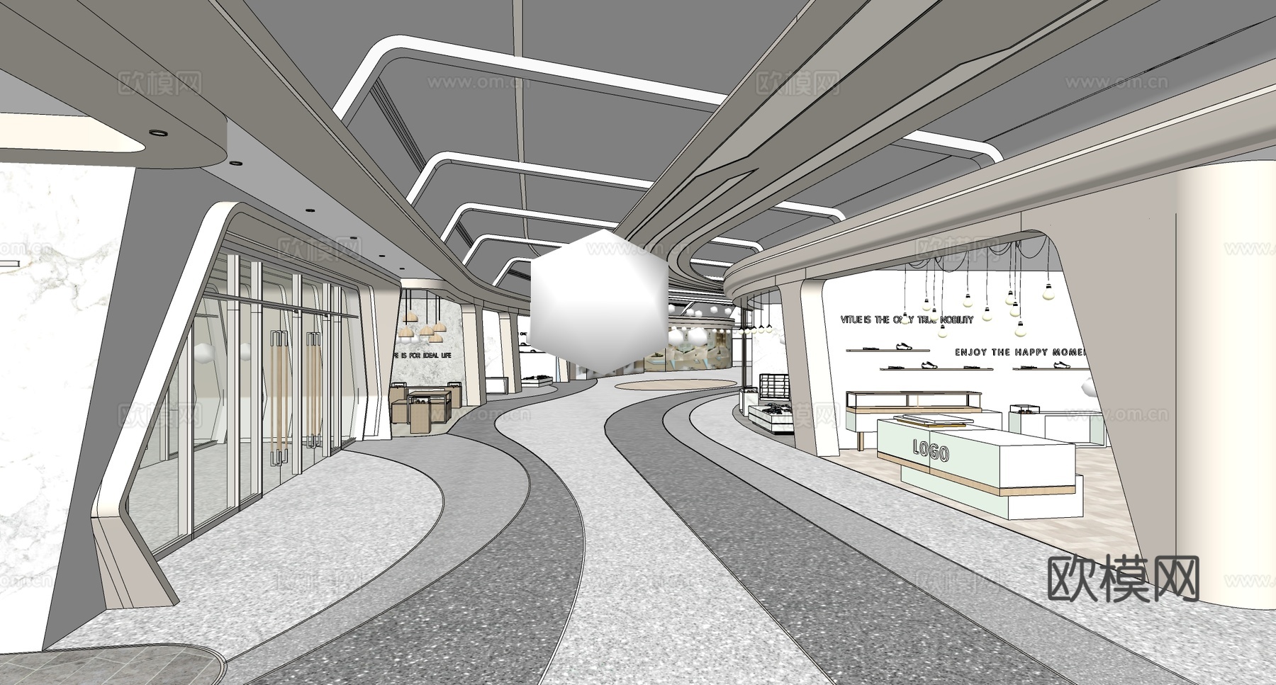 现代商场过道 商场大厅 商场店铺su模型下载（渲染图2）