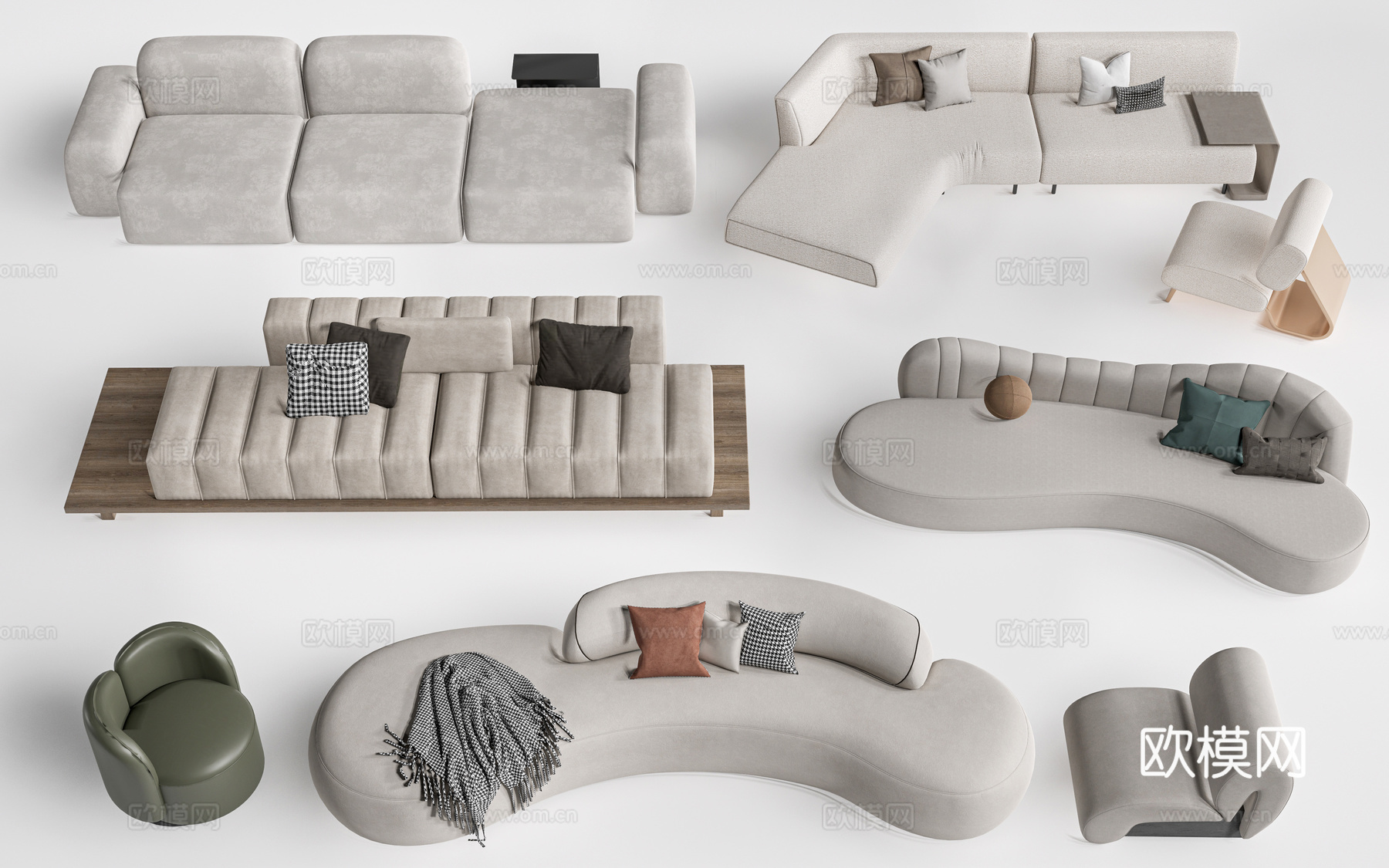 现代沙发 客厅沙发 多人沙发su模型下载（渲染图1）