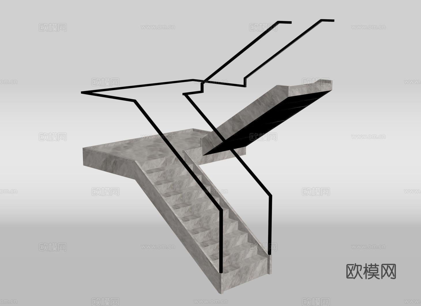 现代转折楼梯 剪刀楼梯 大理石楼梯 玻璃扶手su模型su模型