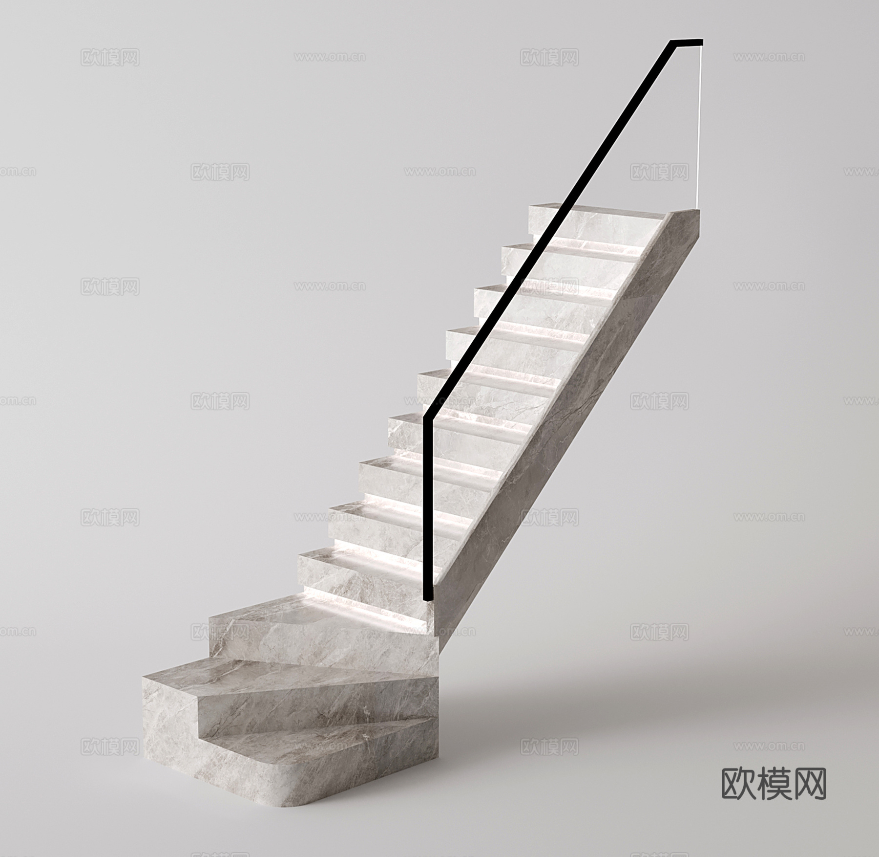 现代转折楼梯 剪刀楼梯 大理石楼梯 玻璃扶手 一字形楼梯su模型