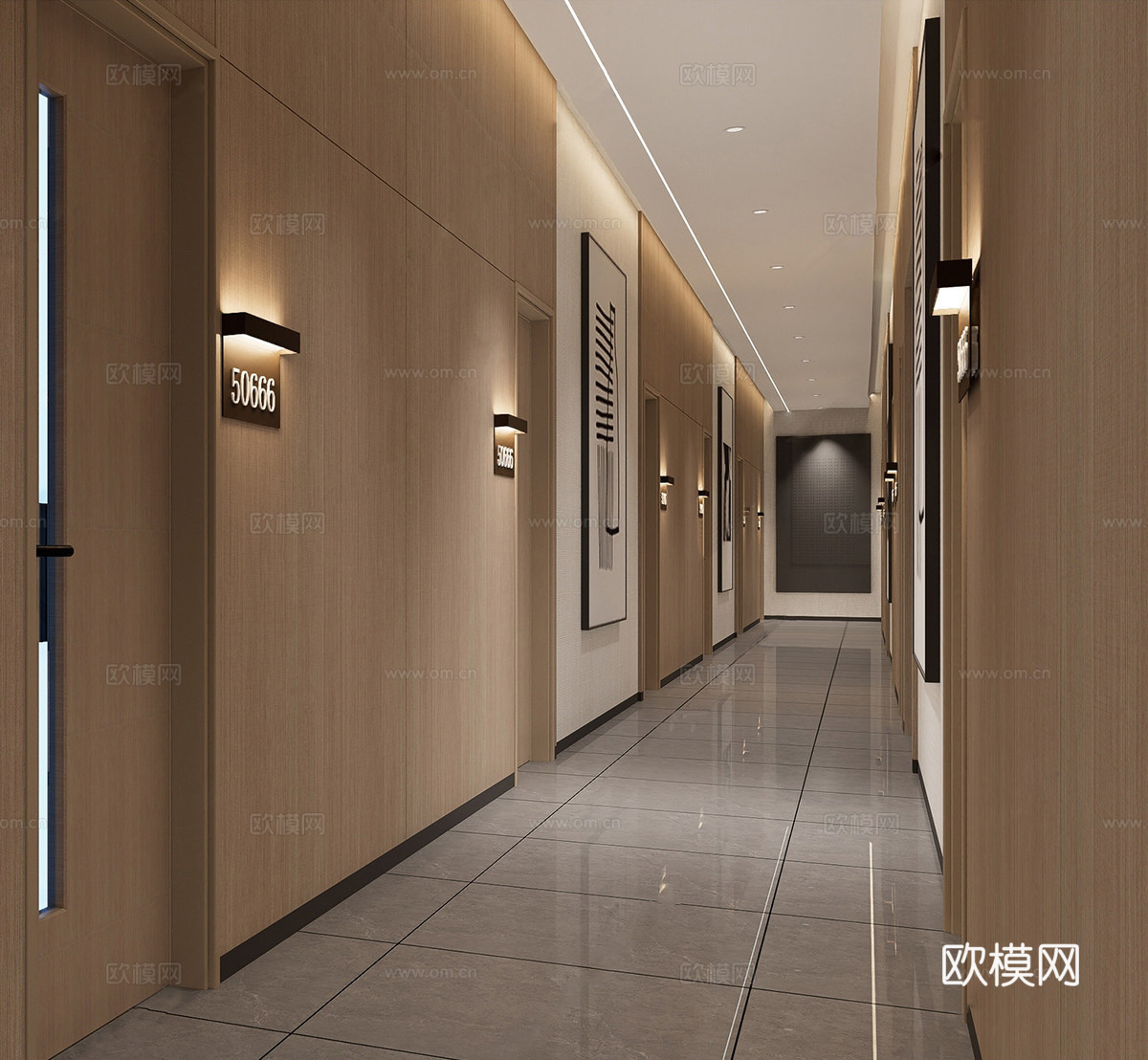 现代酒店过道 酒店走廊 酒店玄关su模型下载（渲染图1）