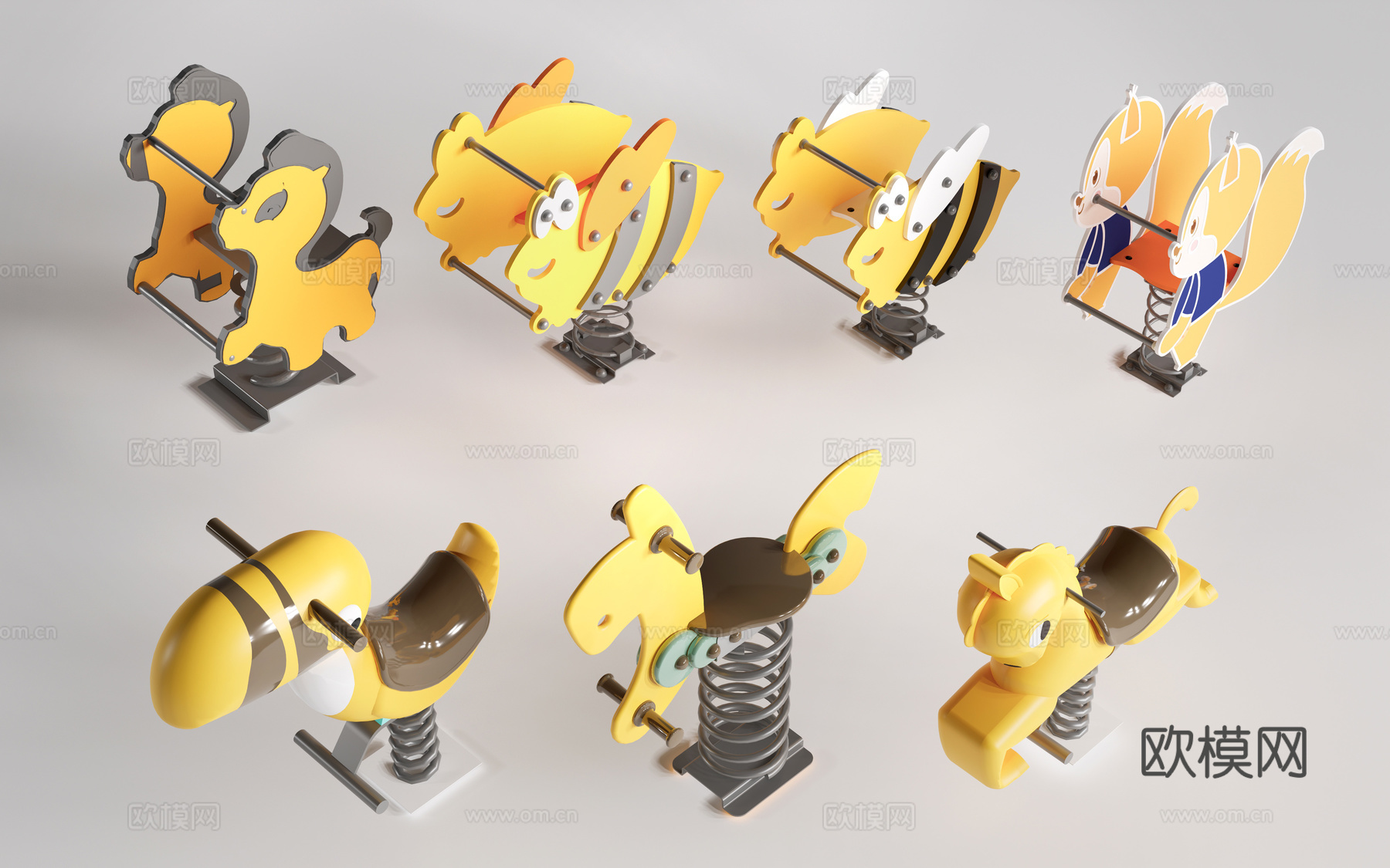 现代跷跷板 摇摇乐 儿童游乐器材 摇摇马su模型