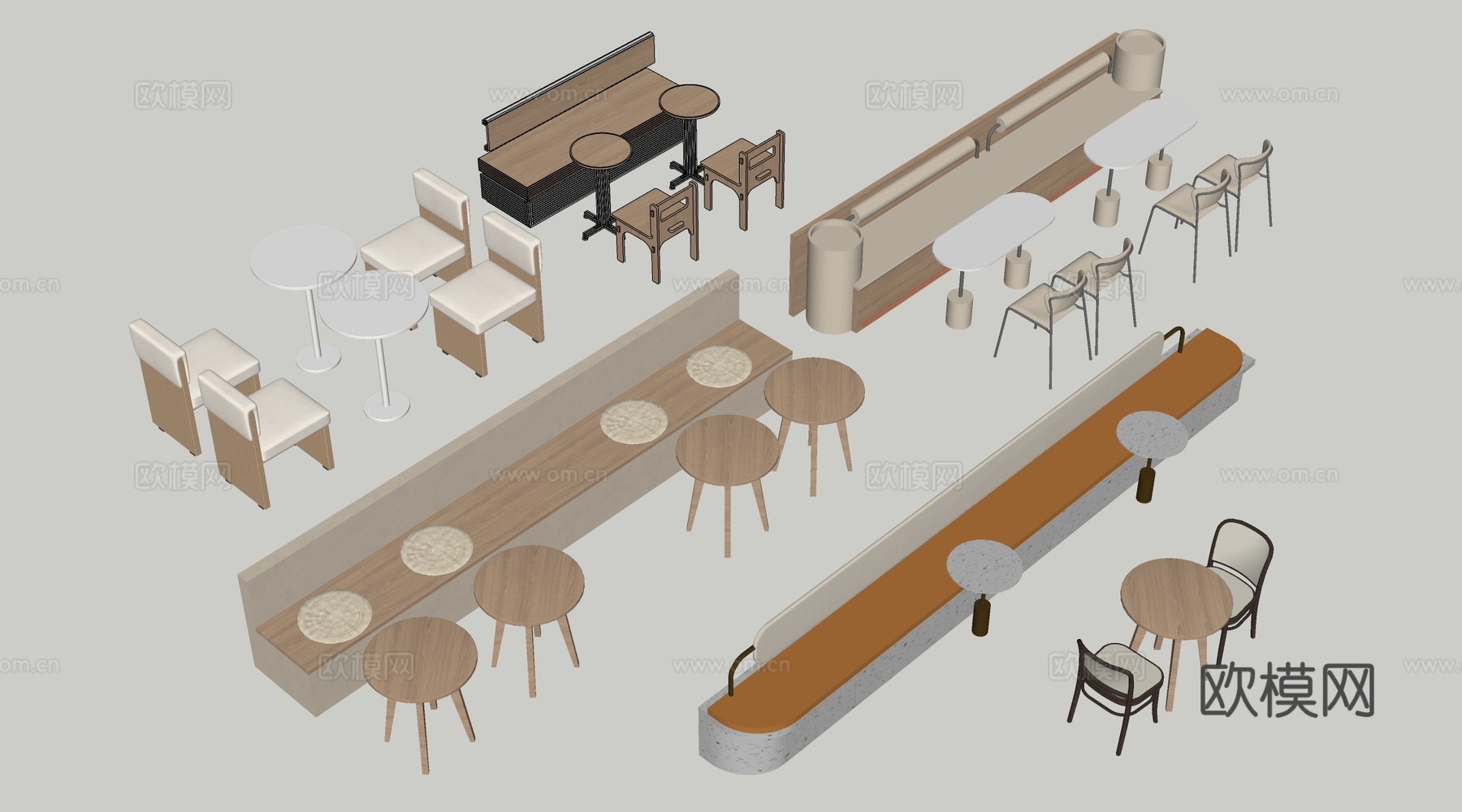 现代咖啡厅桌椅 餐饮桌椅 休闲桌椅 奶茶店桌椅su模型