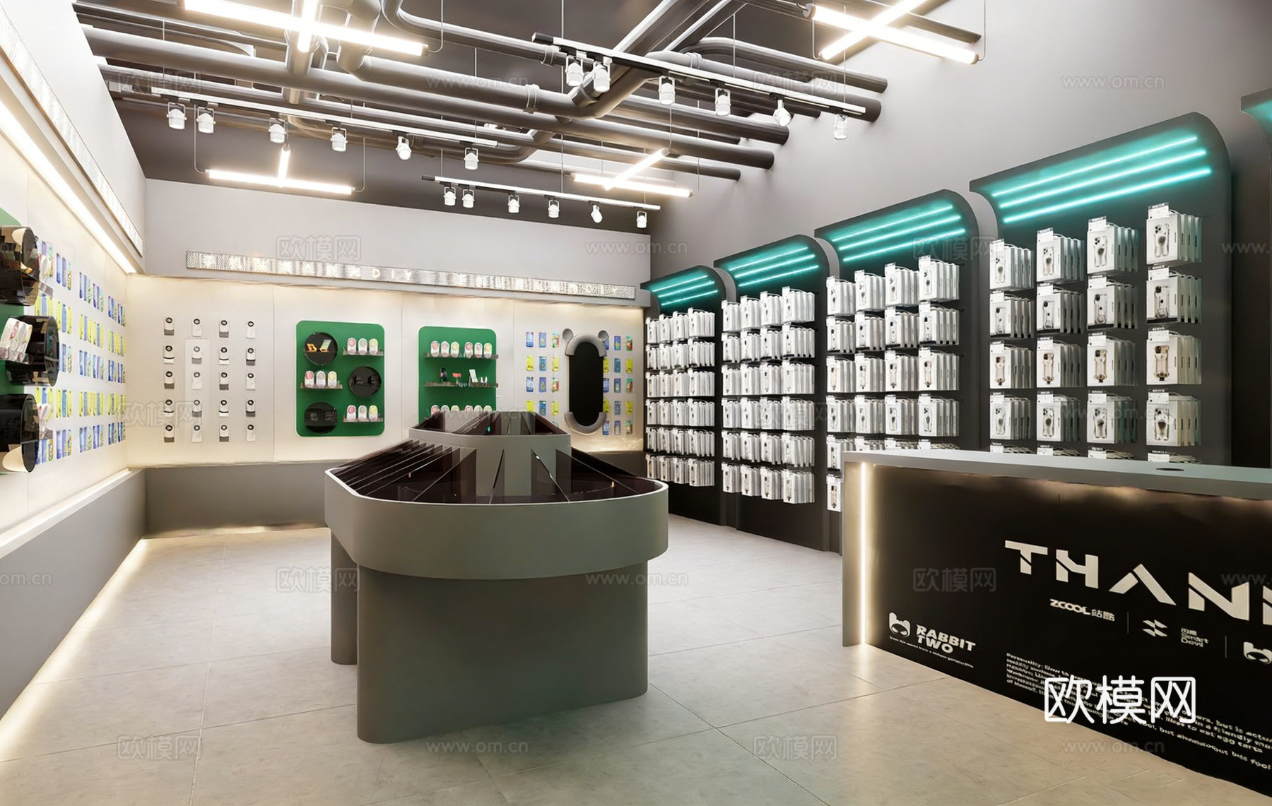 现代科技感手机数码配件店 展架收银台 商店道具 饰品店手机店su模型下载（渲染图2）