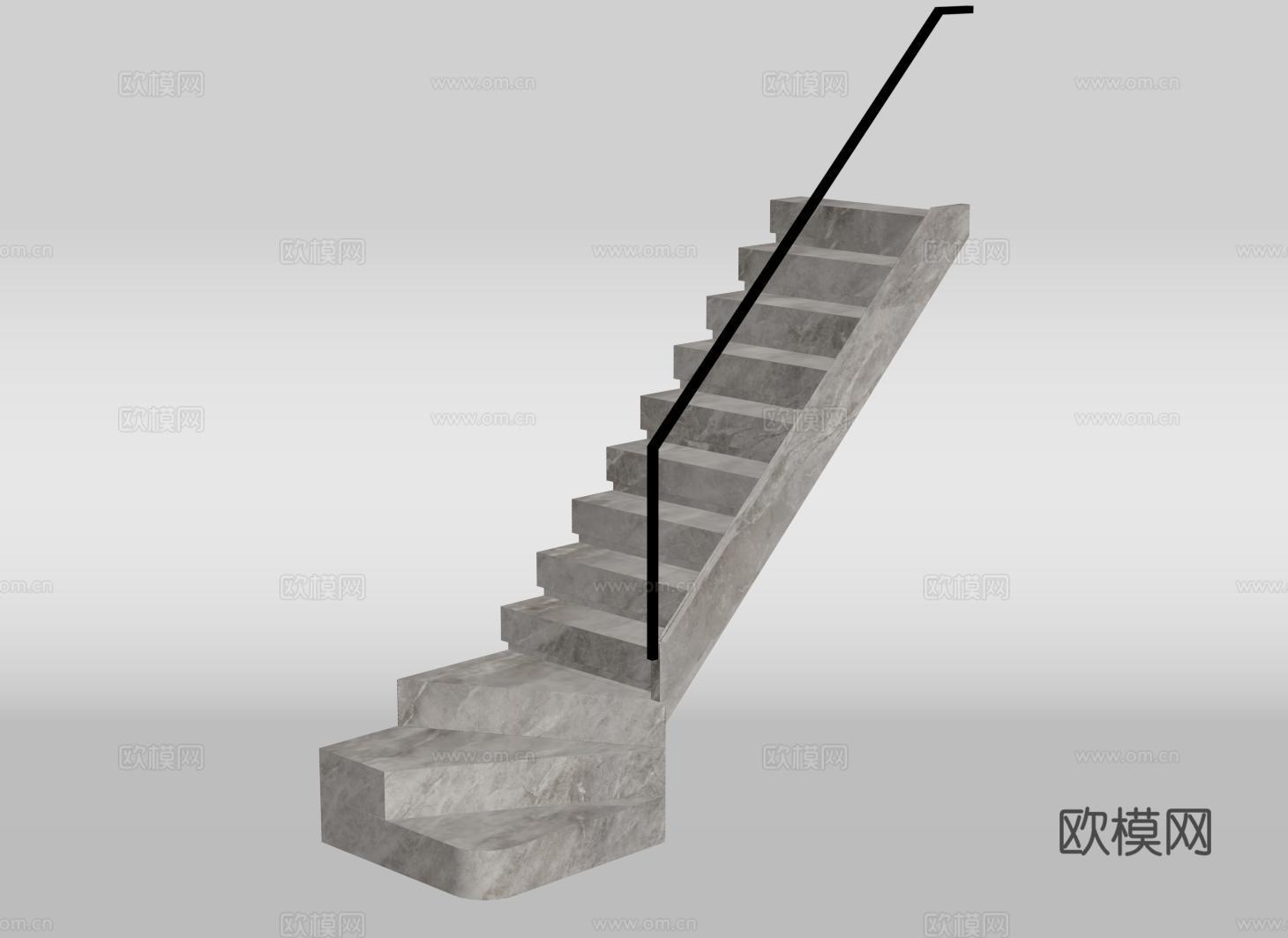 现代转折楼梯 剪刀楼梯 大理石楼梯 玻璃扶手 一字形楼梯su模型