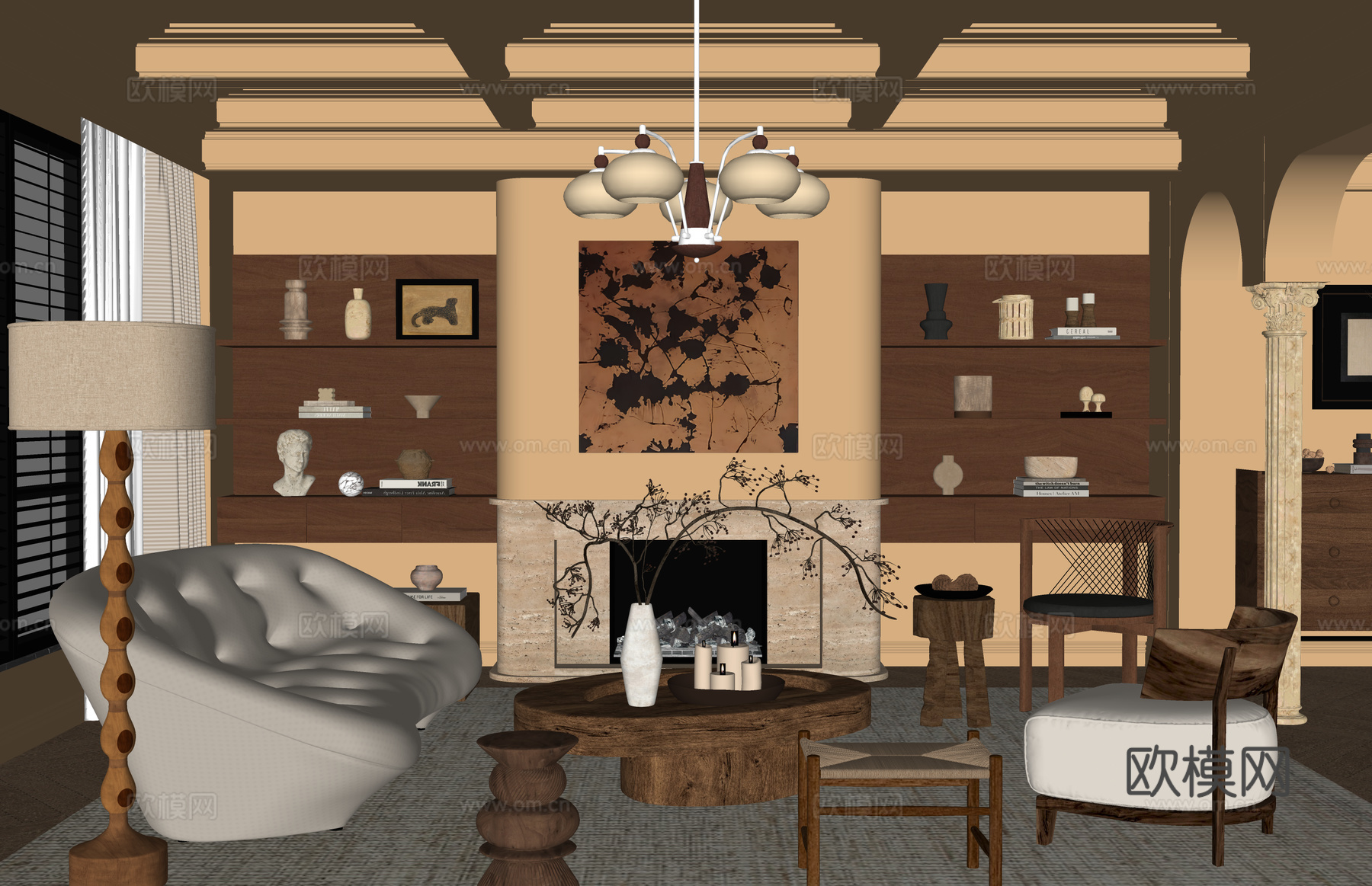 家装 茶室 餐厅 卧室 客厅 厨房su模型下载（渲染图2）