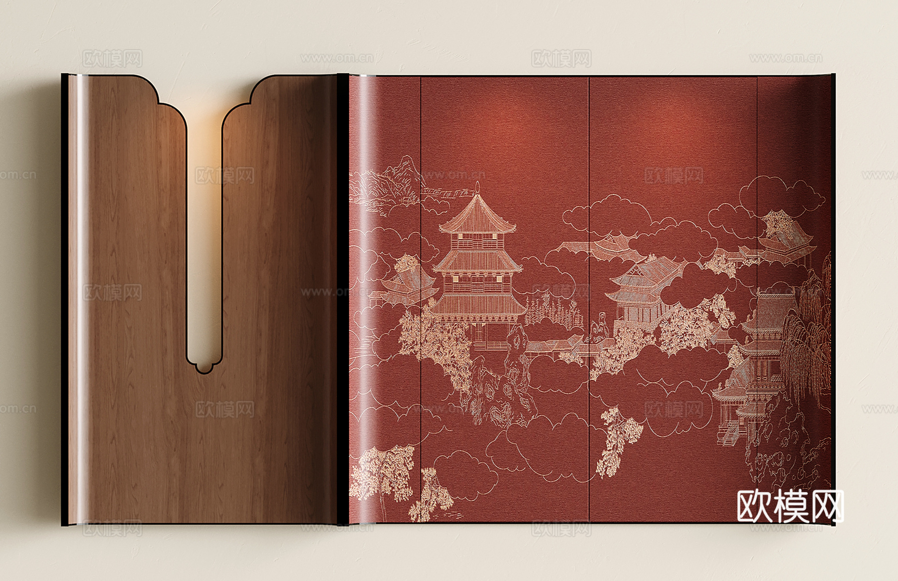 新中式玄关背景墙su模型下载（渲染图1）