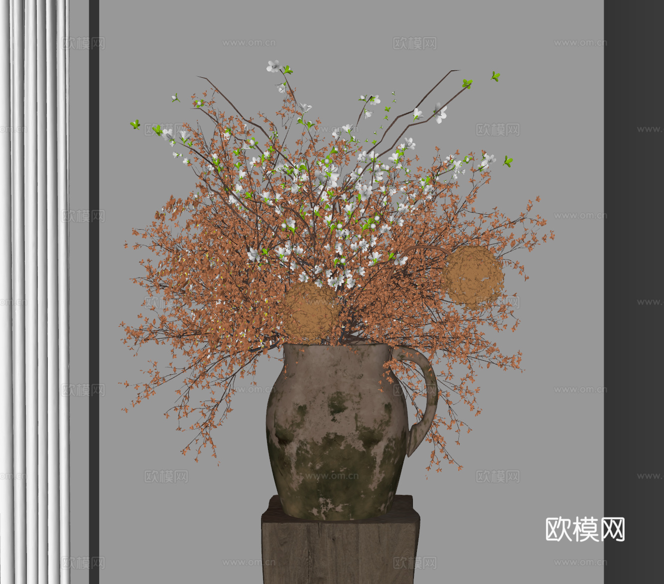新中式花瓶 枯木花艺盆景 陶罐花瓶 干枝花艺 装饰摆件 花su模型下载（渲染图2）