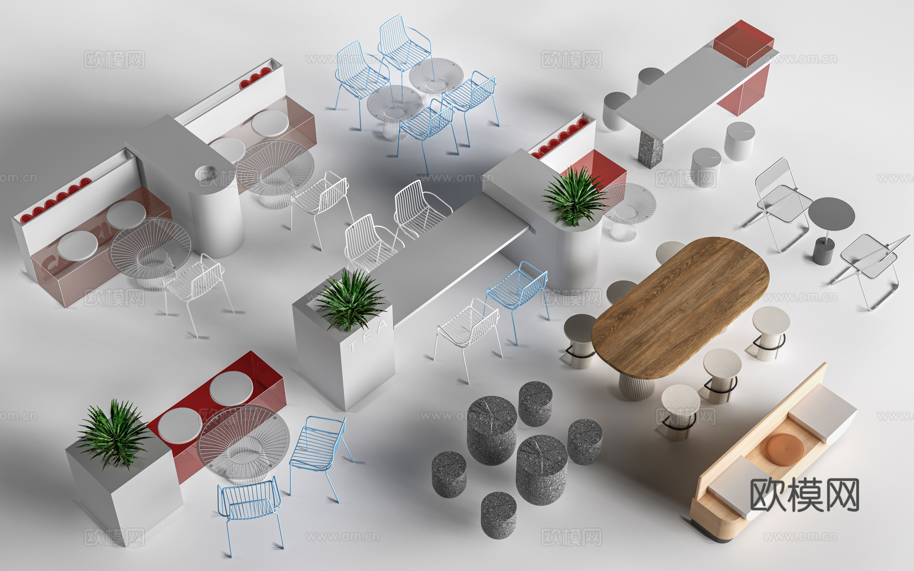 现代咖啡厅桌椅 餐饮桌椅 休闲桌椅 奶茶店桌椅su模型