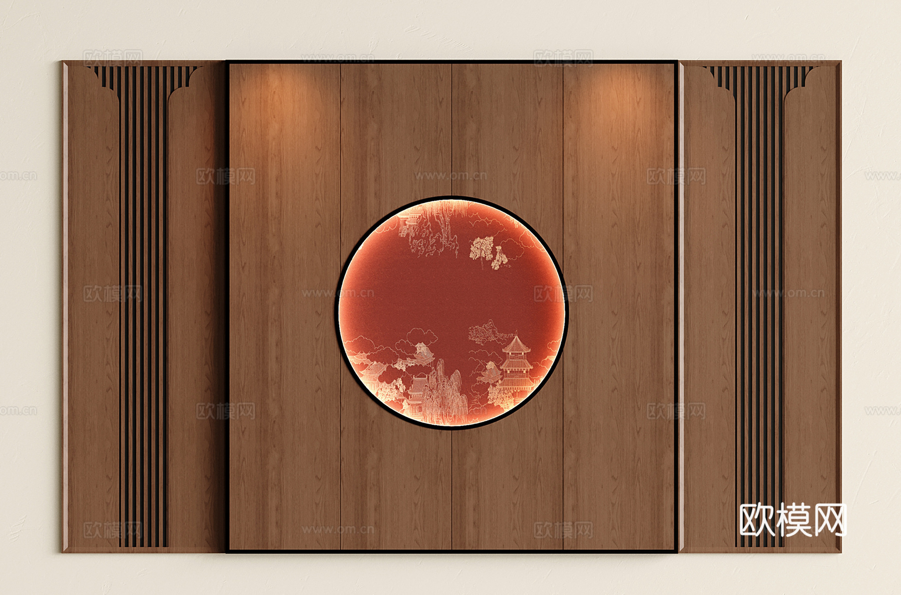 新中式沙发背景墙 玄关背景墙su模型下载（渲染图1）