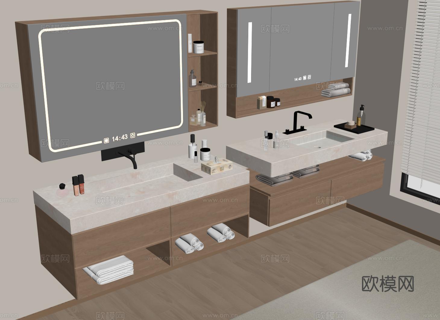 现代浴室柜 洗手台 洗漱台su模型下载（渲染图2）