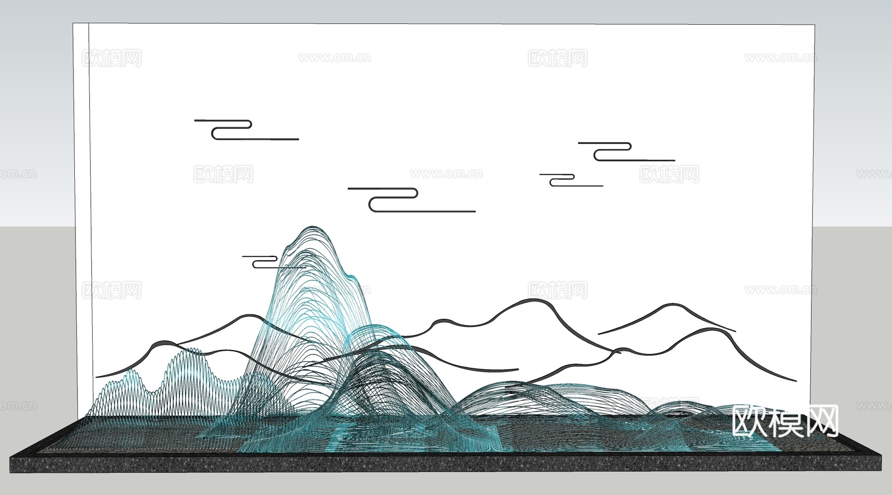 新中式背景墙 造型墙 形象墙 景墙su模型下载（渲染图2）