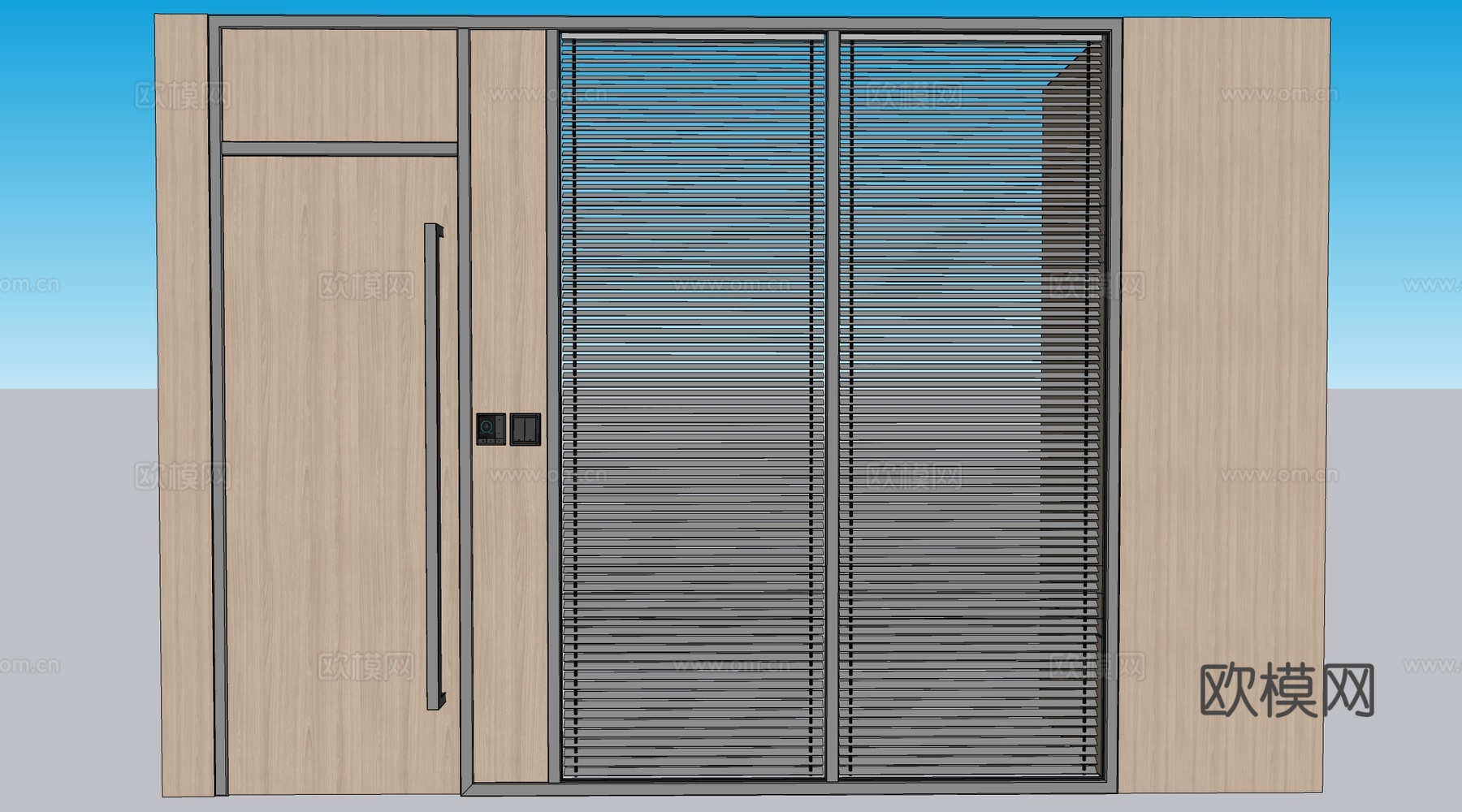 现代公司玻璃隔断 落地玻璃隔断 办公室隔断su模型下载（渲染图2）