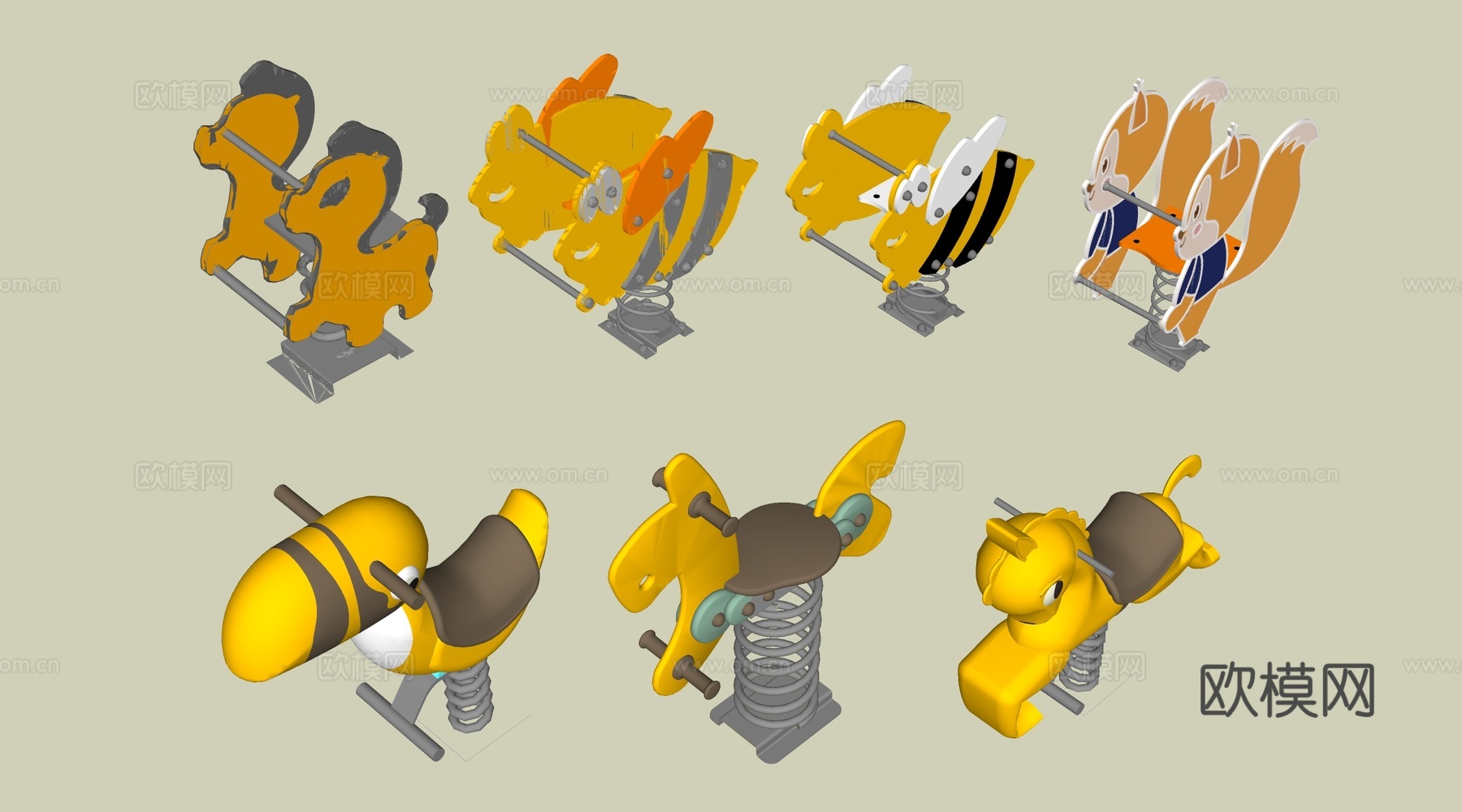 现代跷跷板 摇摇乐 儿童游乐器材 摇摇马su模型