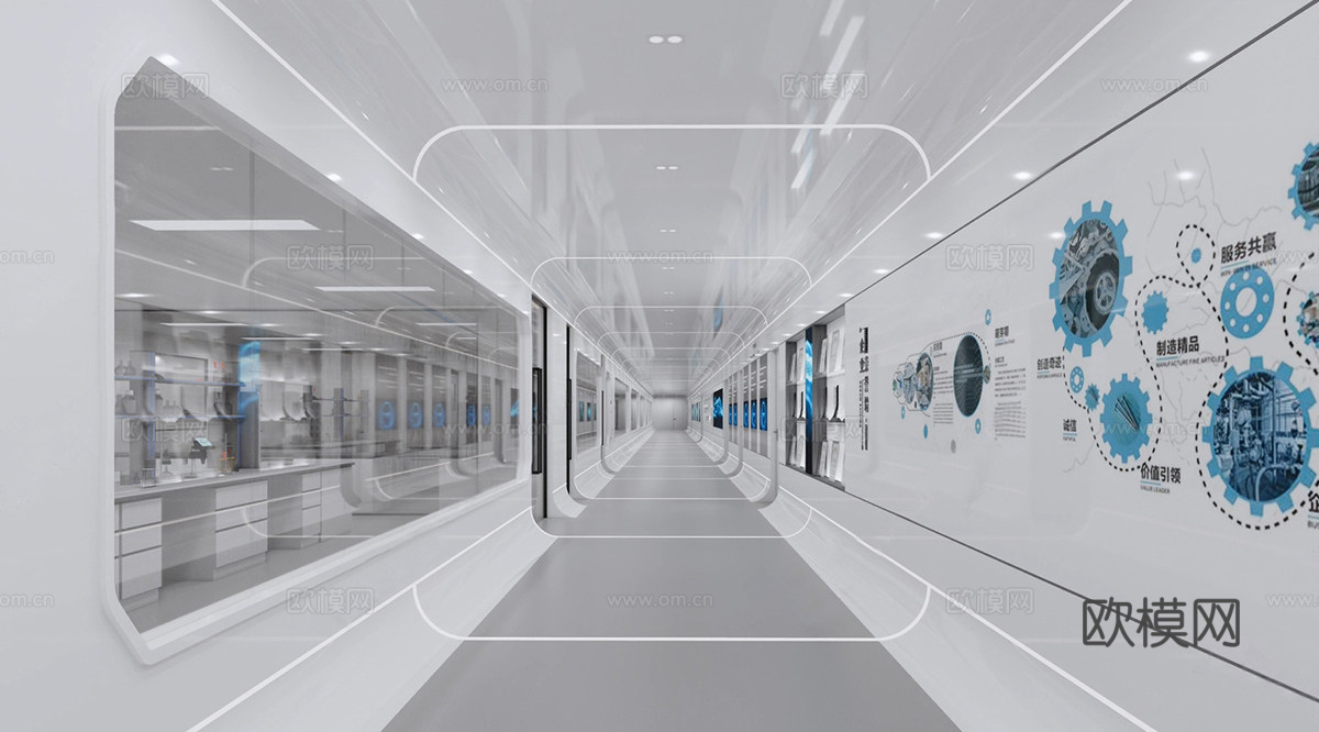 现代简约实验室 参观通道 走廊过道 工厂通道su模型下载（渲染图1）