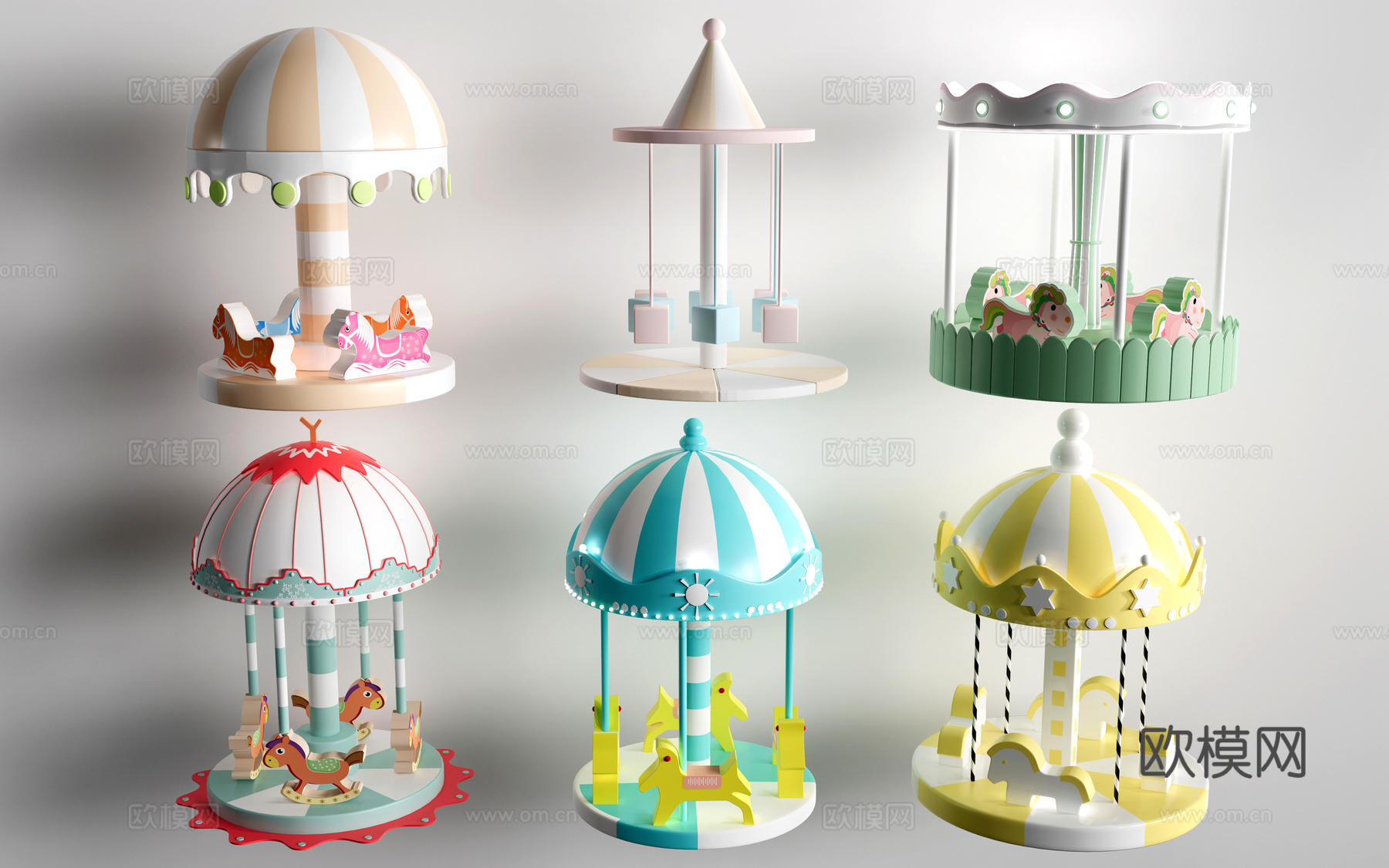 现代旋转木马 儿童游乐设施su模型