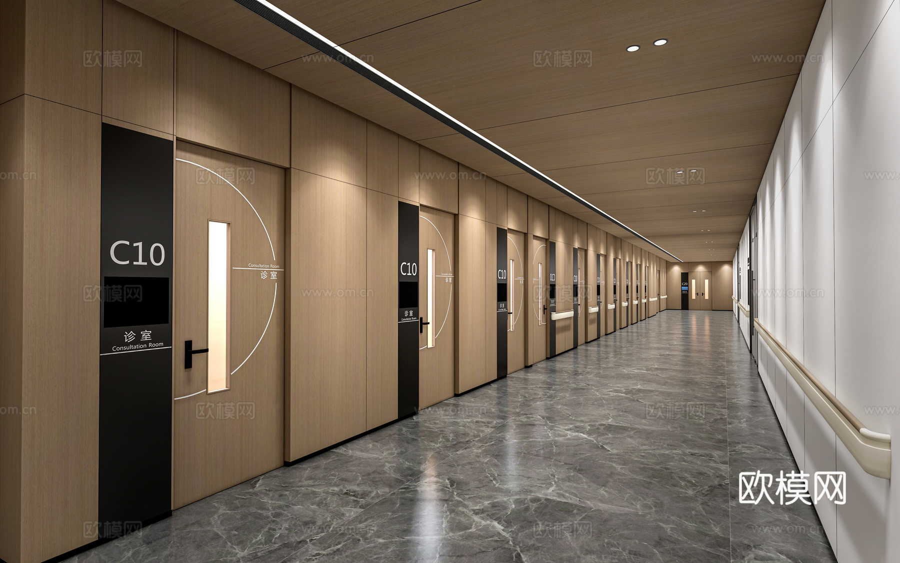 现代医院过道 工装过道 办公过道su模型下载（渲染图1）