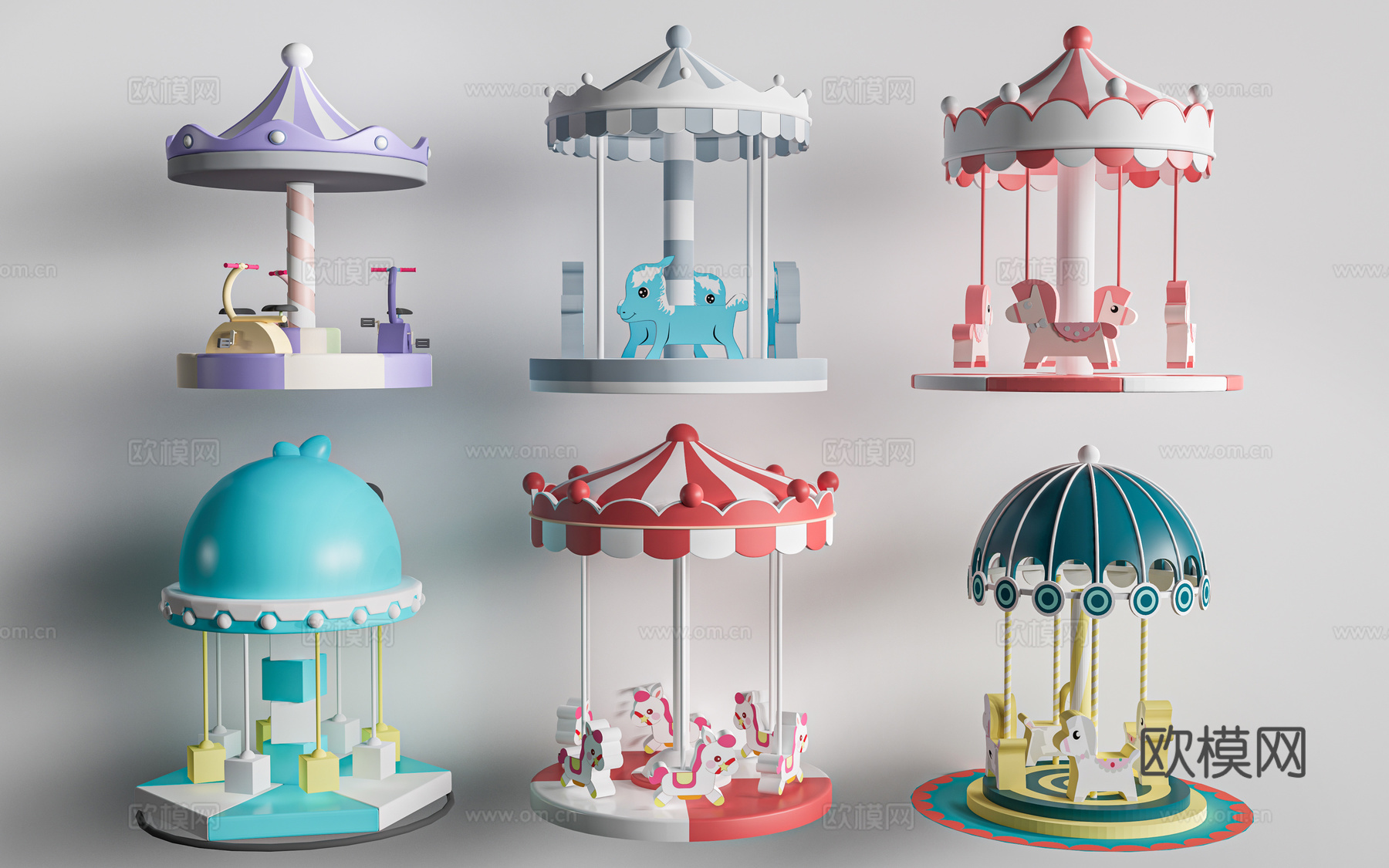 现代旋转木马 儿童游乐设施su模型下载（渲染图1）