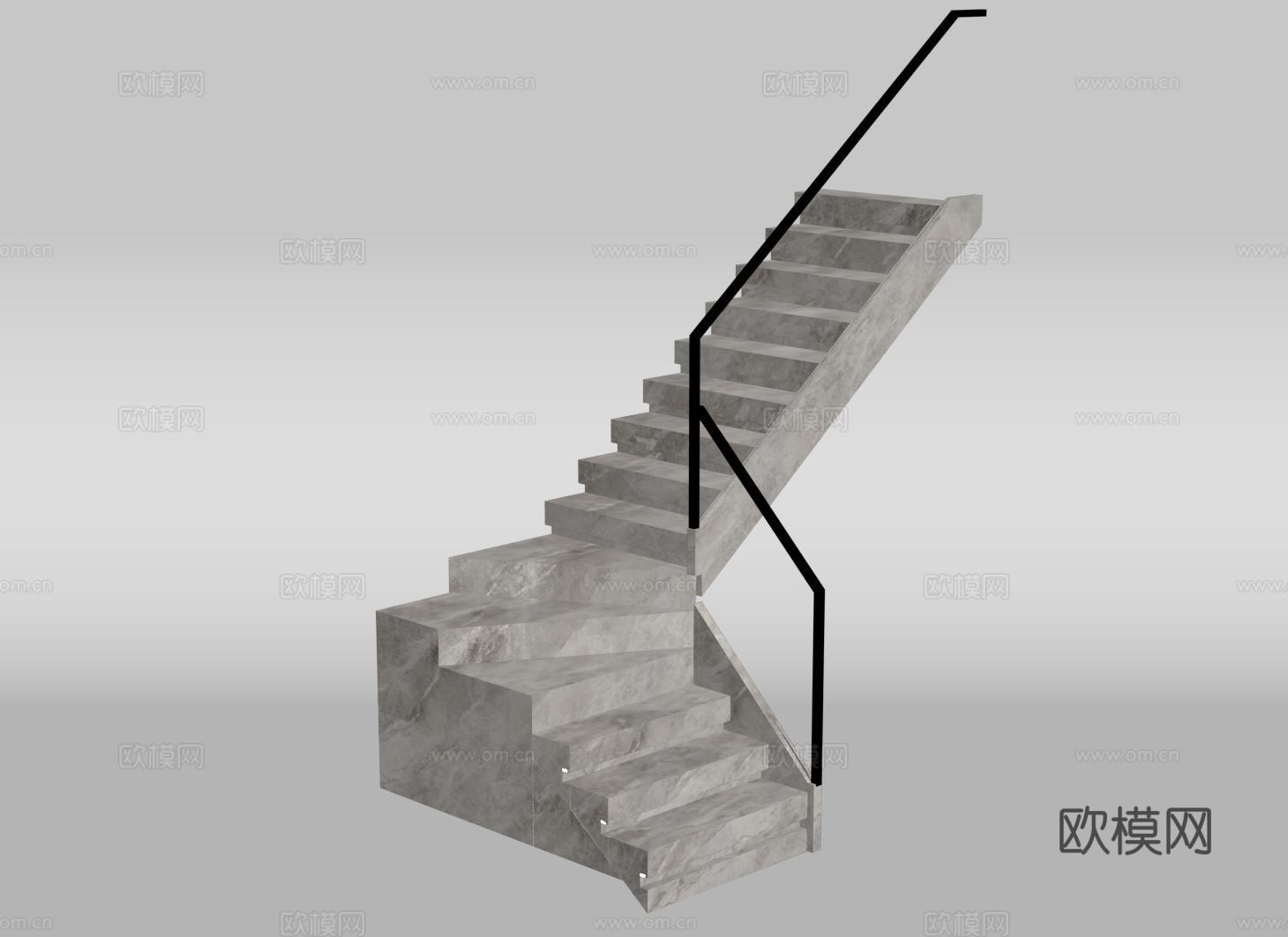 现代转折楼梯 剪刀楼梯 大理石楼梯 玻璃扶手 L形楼梯su模型