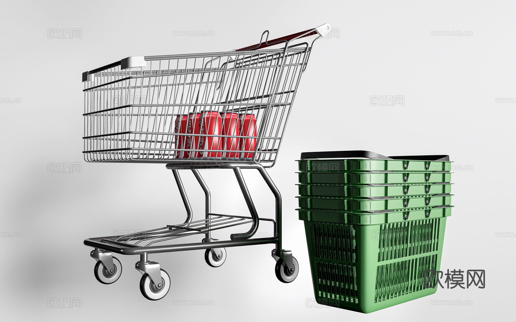 现代购物车 购物篮 购物筐su模型下载（渲染图1）