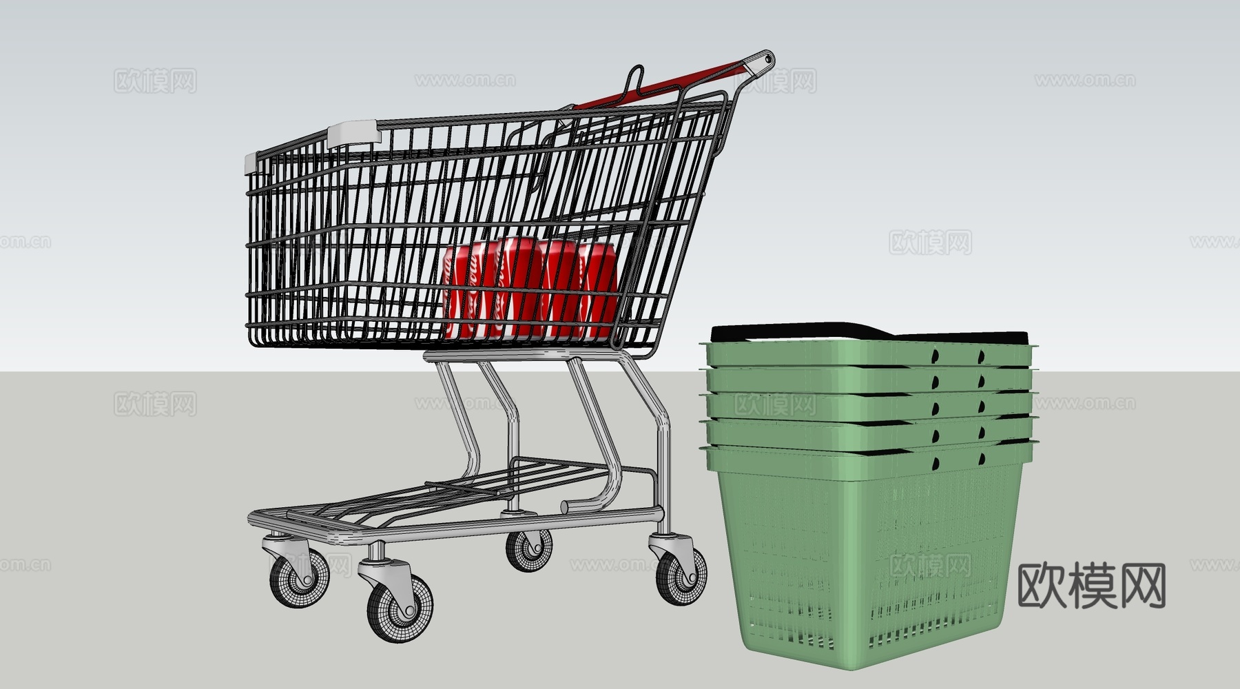 现代购物车 购物篮 购物筐su模型下载（渲染图2）
