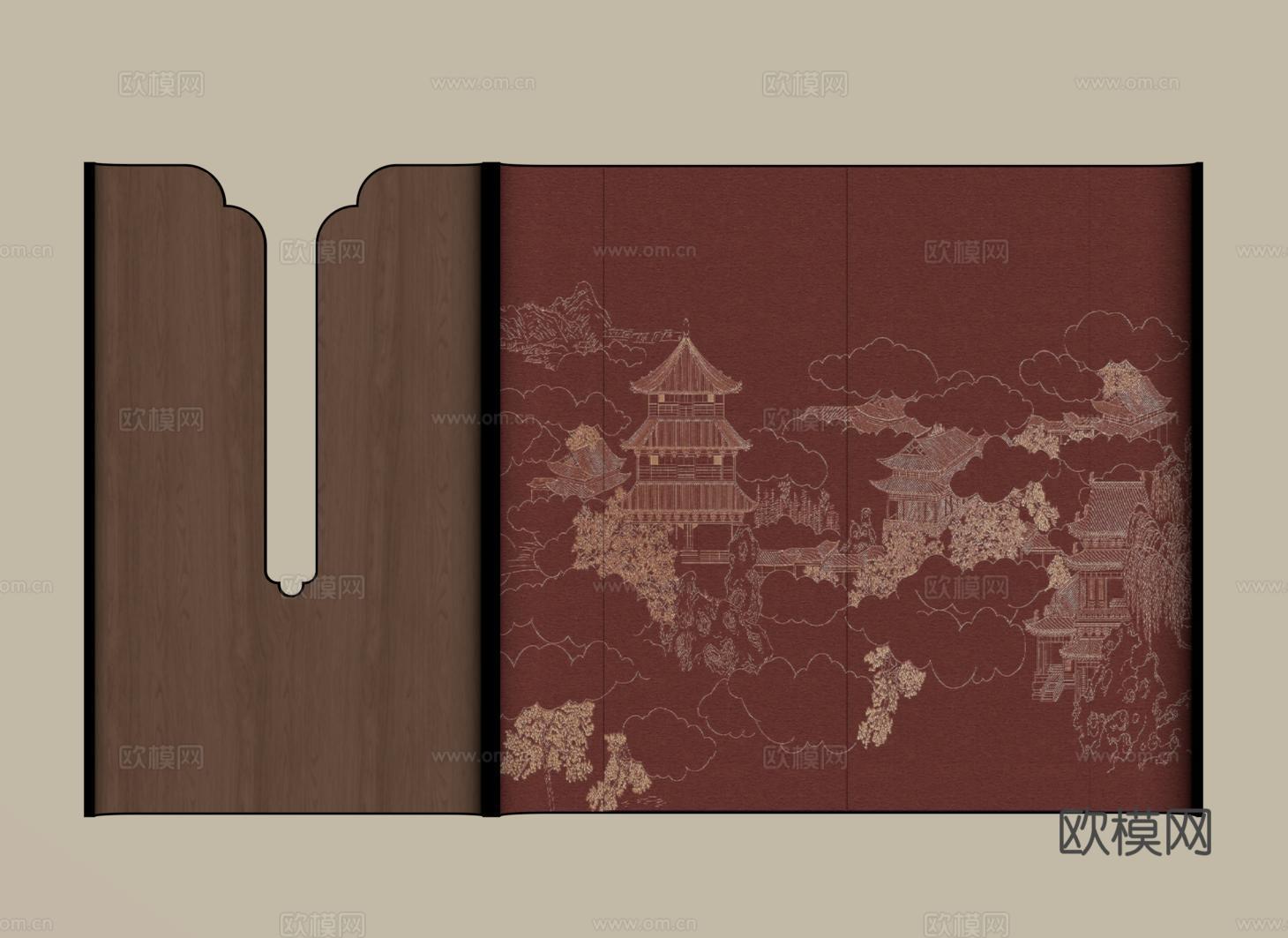 新中式玄关背景墙su模型下载（渲染图2）