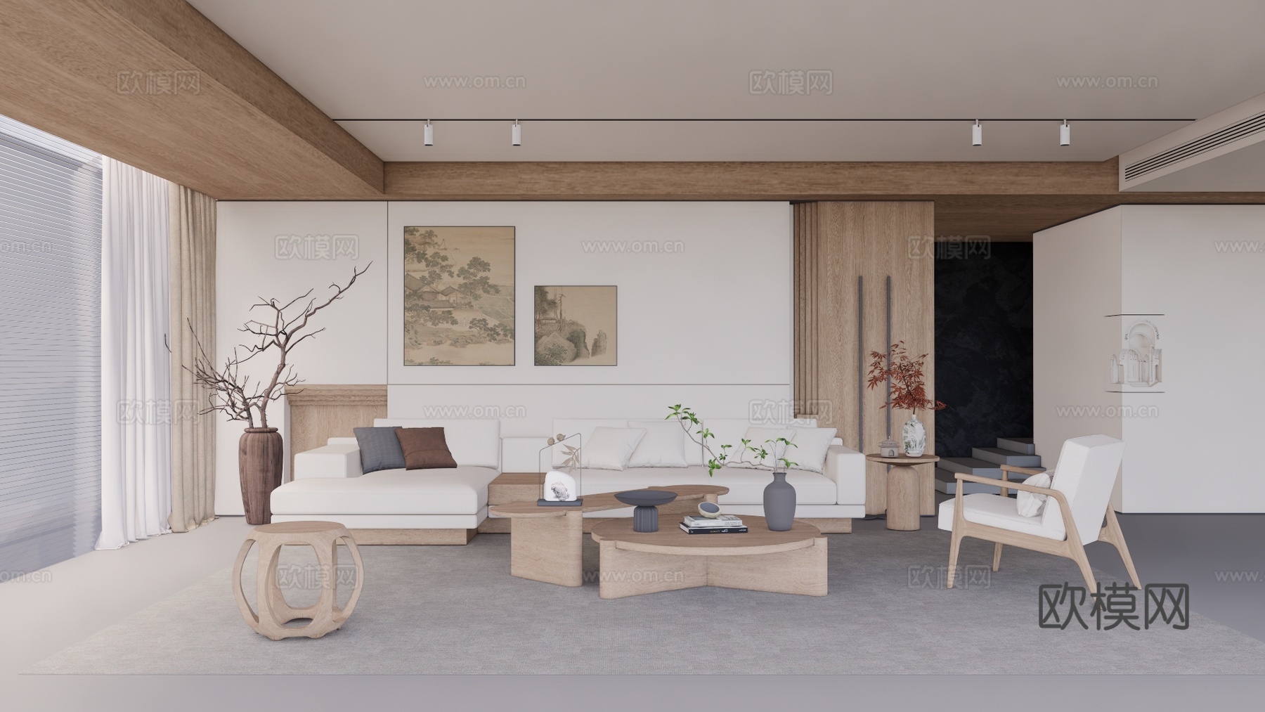 客厅 厨房 卧室 家装su模型下载（渲染图1）