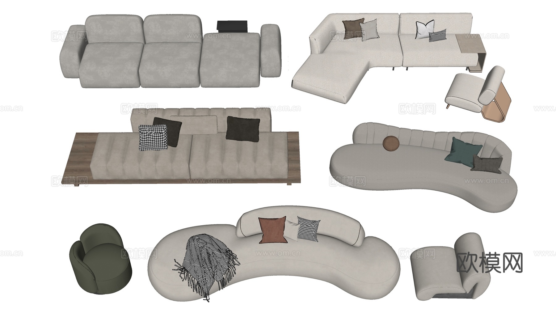 现代沙发 客厅沙发 多人沙发su模型下载（渲染图2）