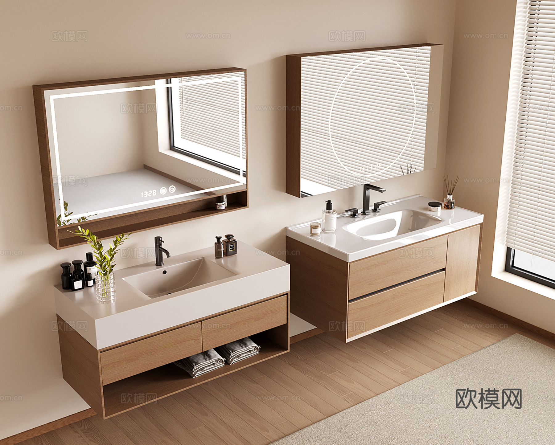 意式浴室柜 现代洗手台 洗漱台su模型下载（渲染图1）