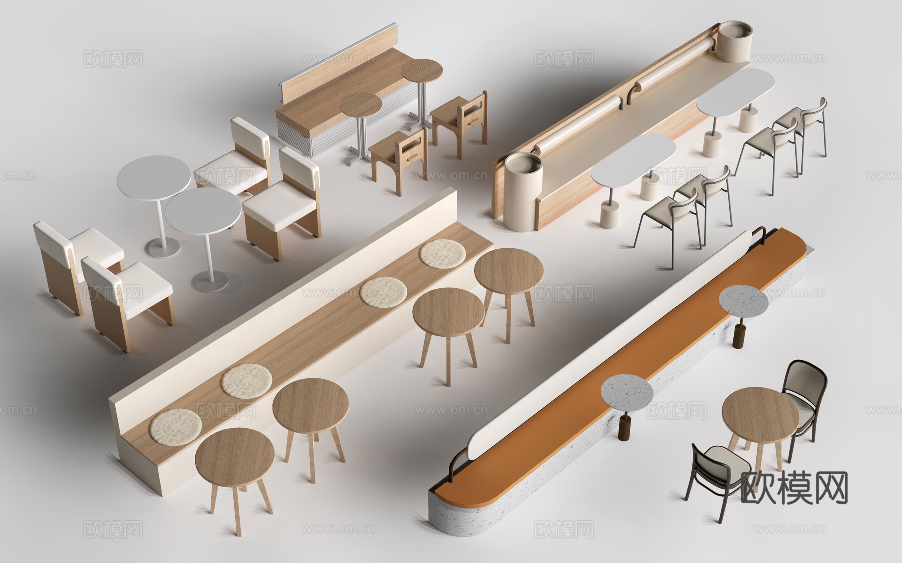 现代咖啡厅桌椅 餐饮桌椅 休闲桌椅 奶茶店桌椅su模型