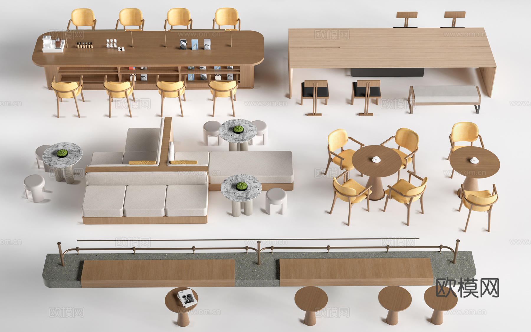 现代休闲桌椅 休闲沙发 洽谈区桌椅 阅读桌椅su模型下载（渲染图1）