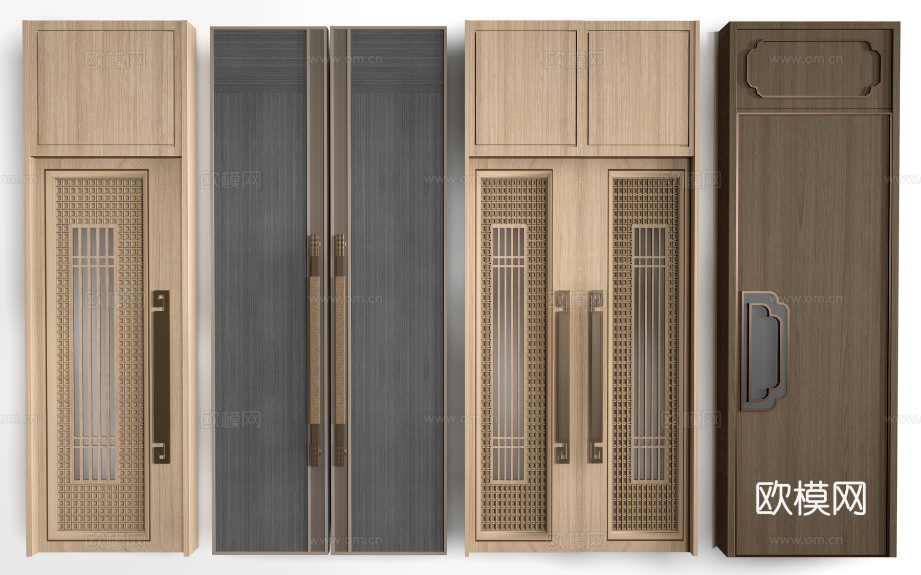 新中式木门 宴会厅门 会议室木门 平开门su模型