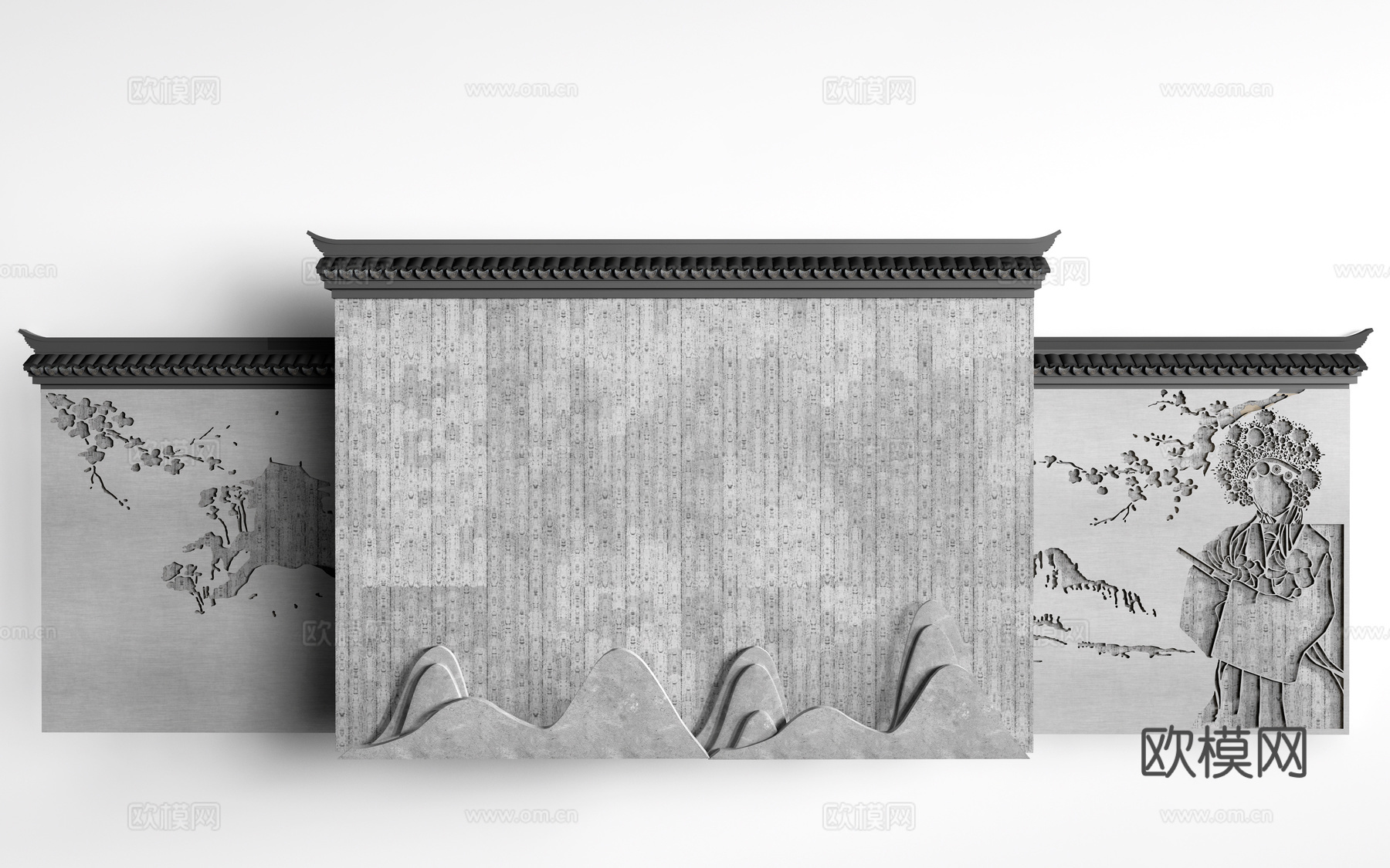 中式景墙 中式围墙 马头墙su模型