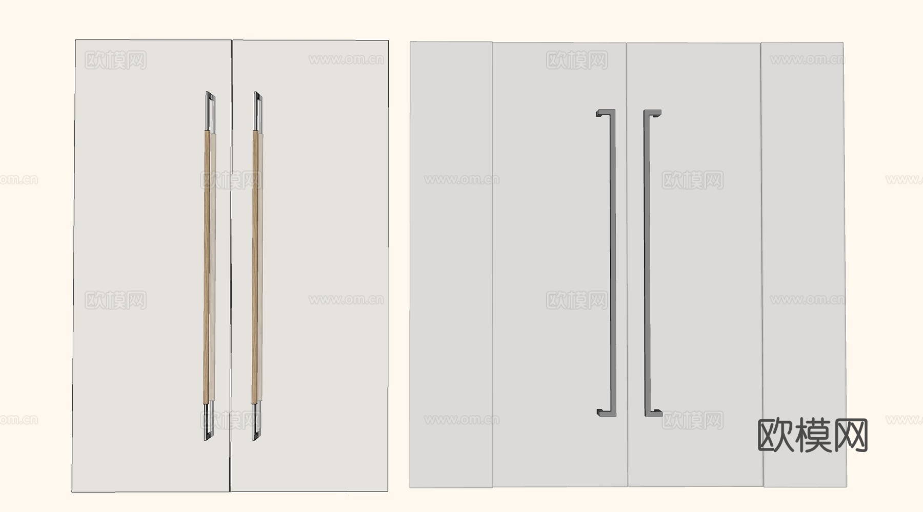 现代玻璃门 玻璃双开门 店铺玻璃门su模型