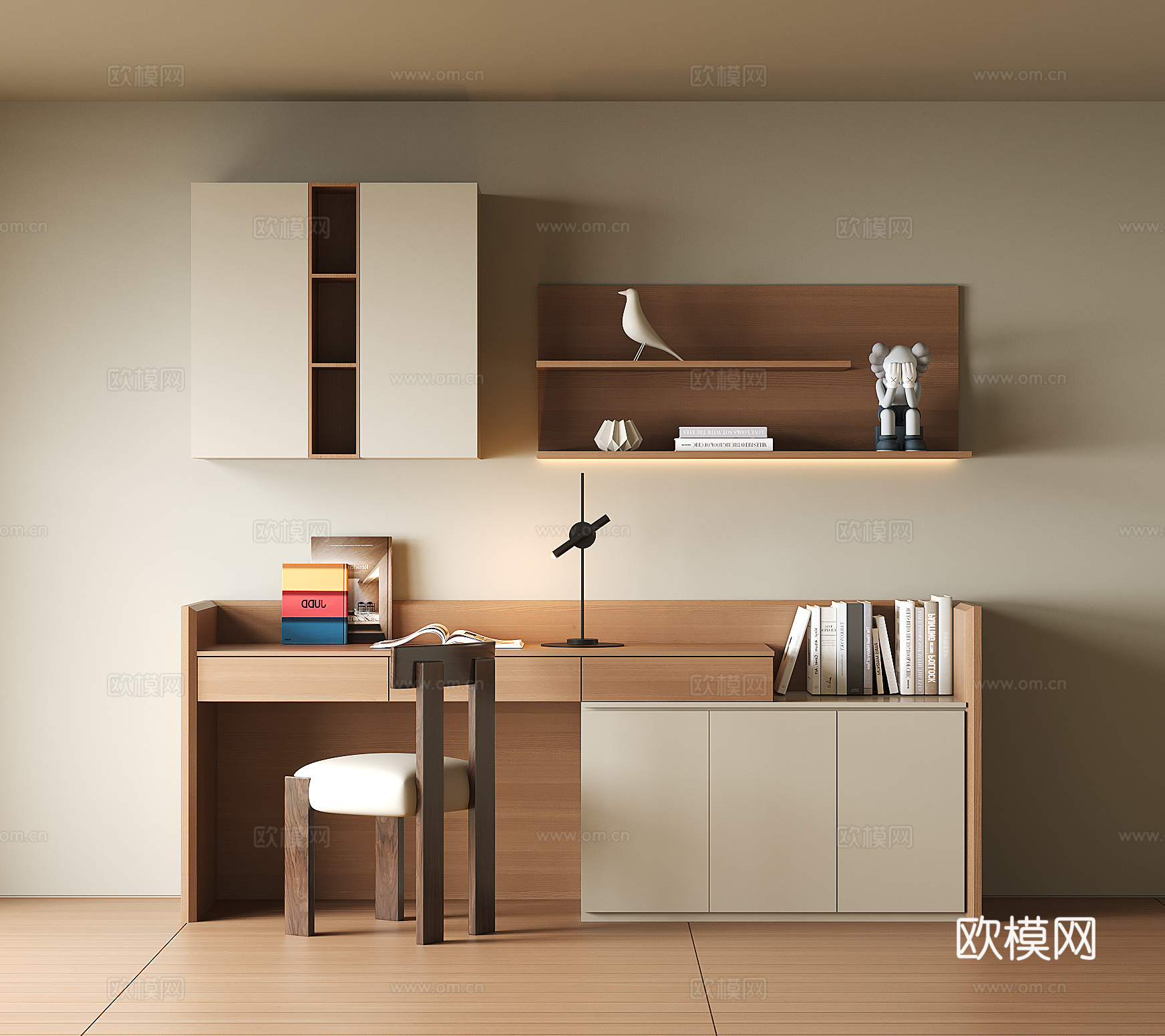 现代书桌一体柜su模型