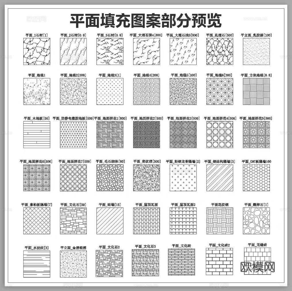 2026年新款超全CAD填充图案填充样式图库cad施工图