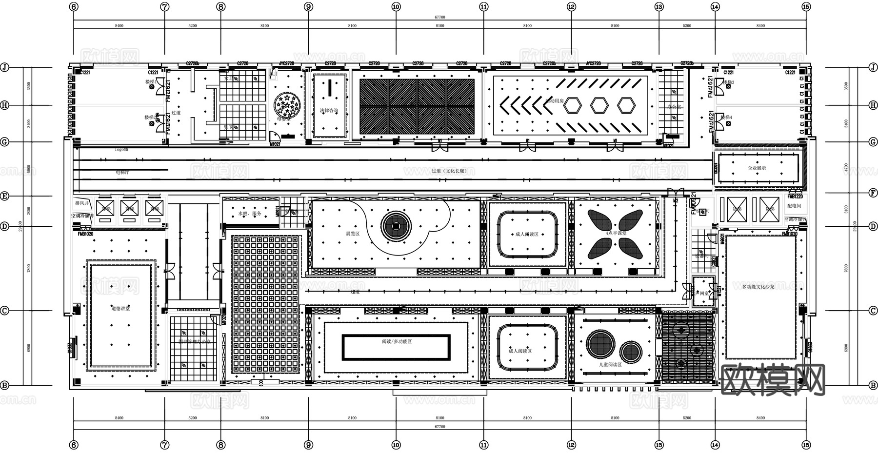 活动中心平面图cad施工图下载（渲染图2）