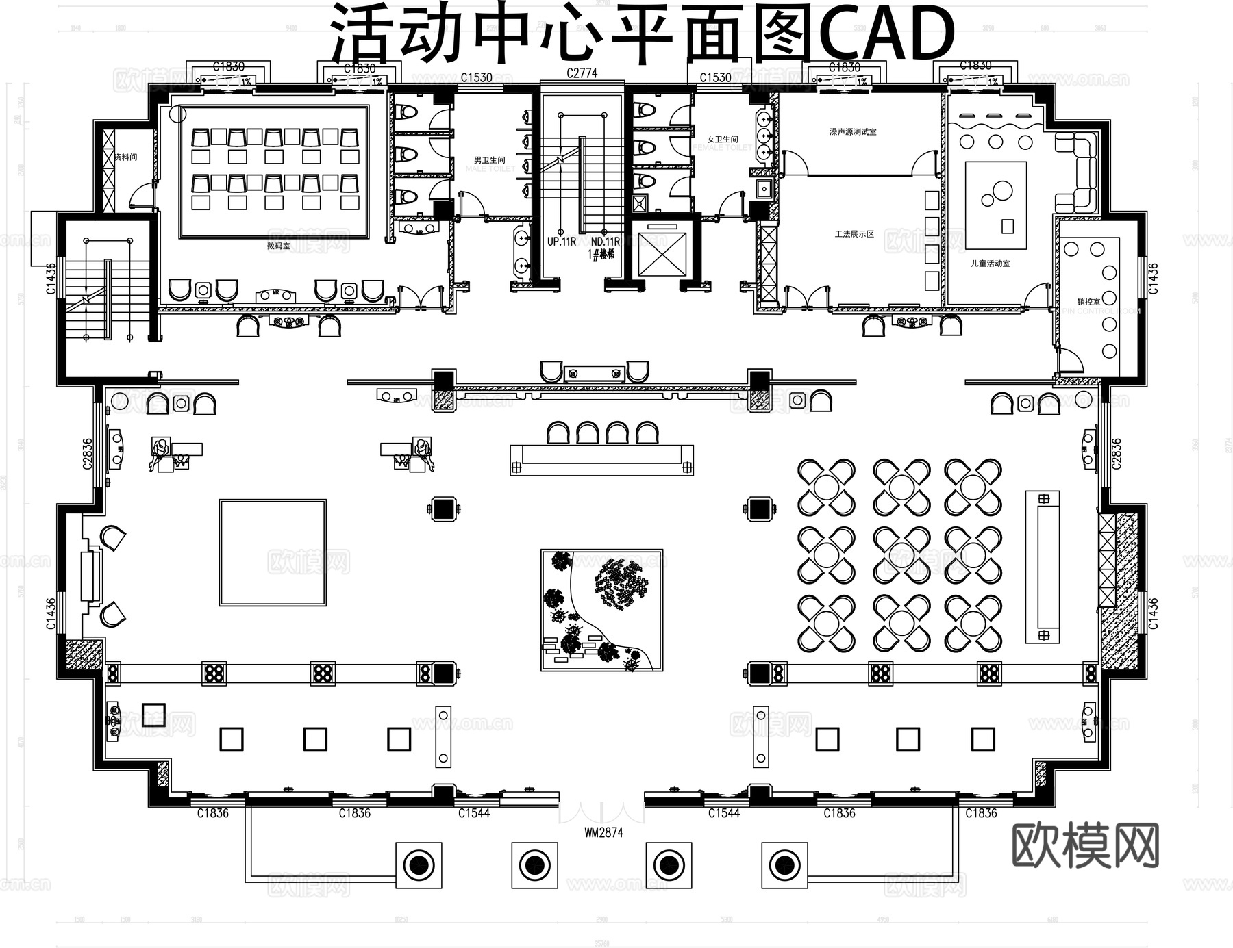 活动中心平面图CADcad施工图下载（渲染图1）