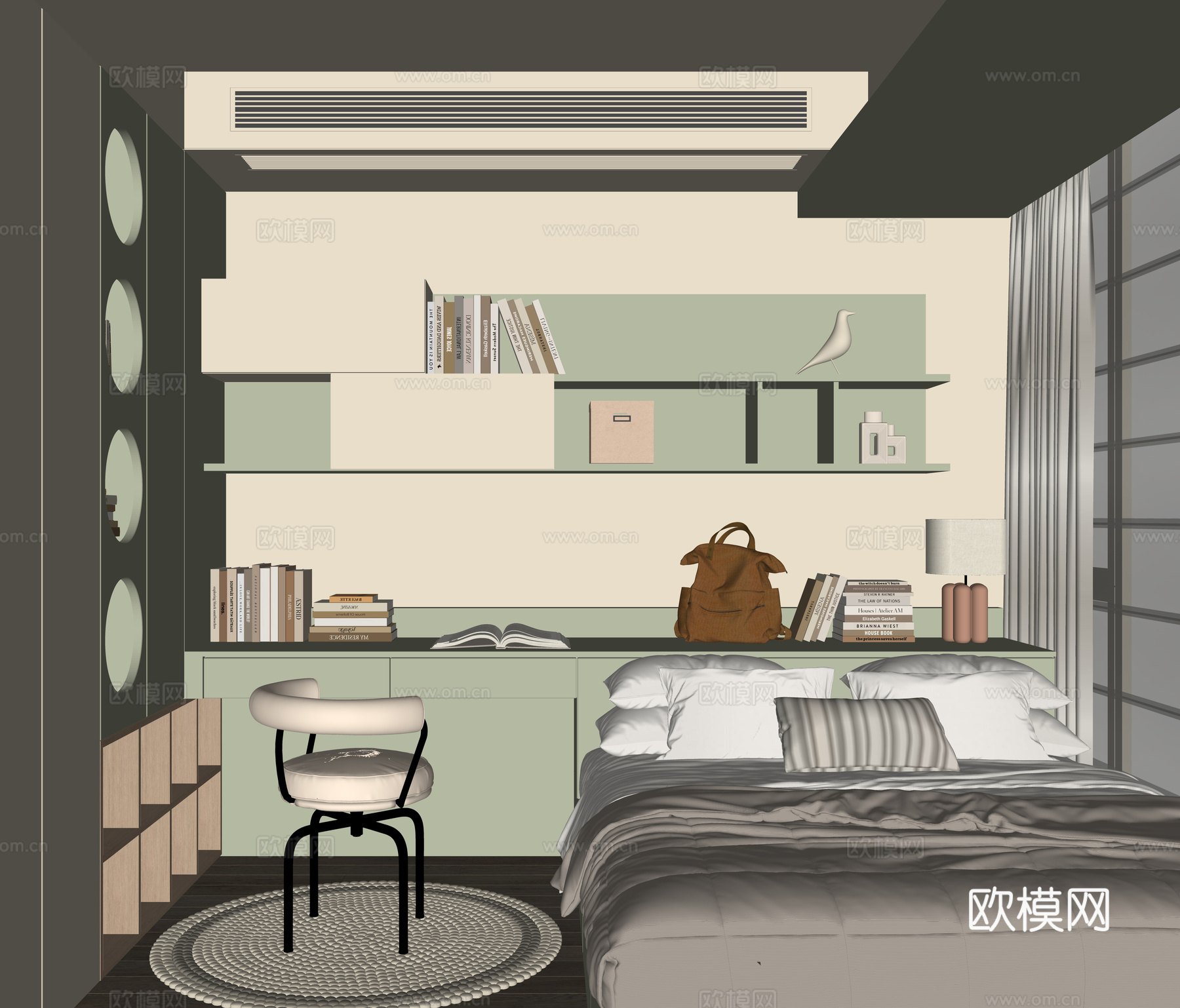 现代榻榻米卧室su模型